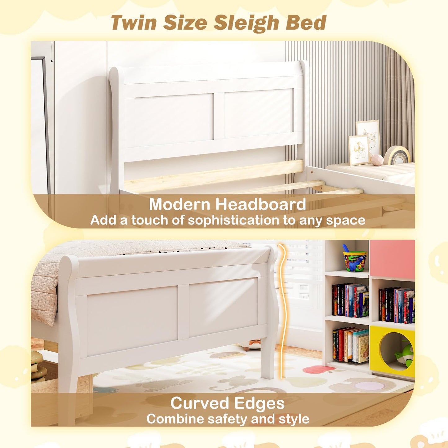 Giantex Twin Bed with 2 Storage Drawers, Wood Platform Bed with Headboard & Footboard, Wooden Slats Support Mattress Foundation, Twin Bed Frames for Kids Teens Adults, No Box Spring Needed (White)