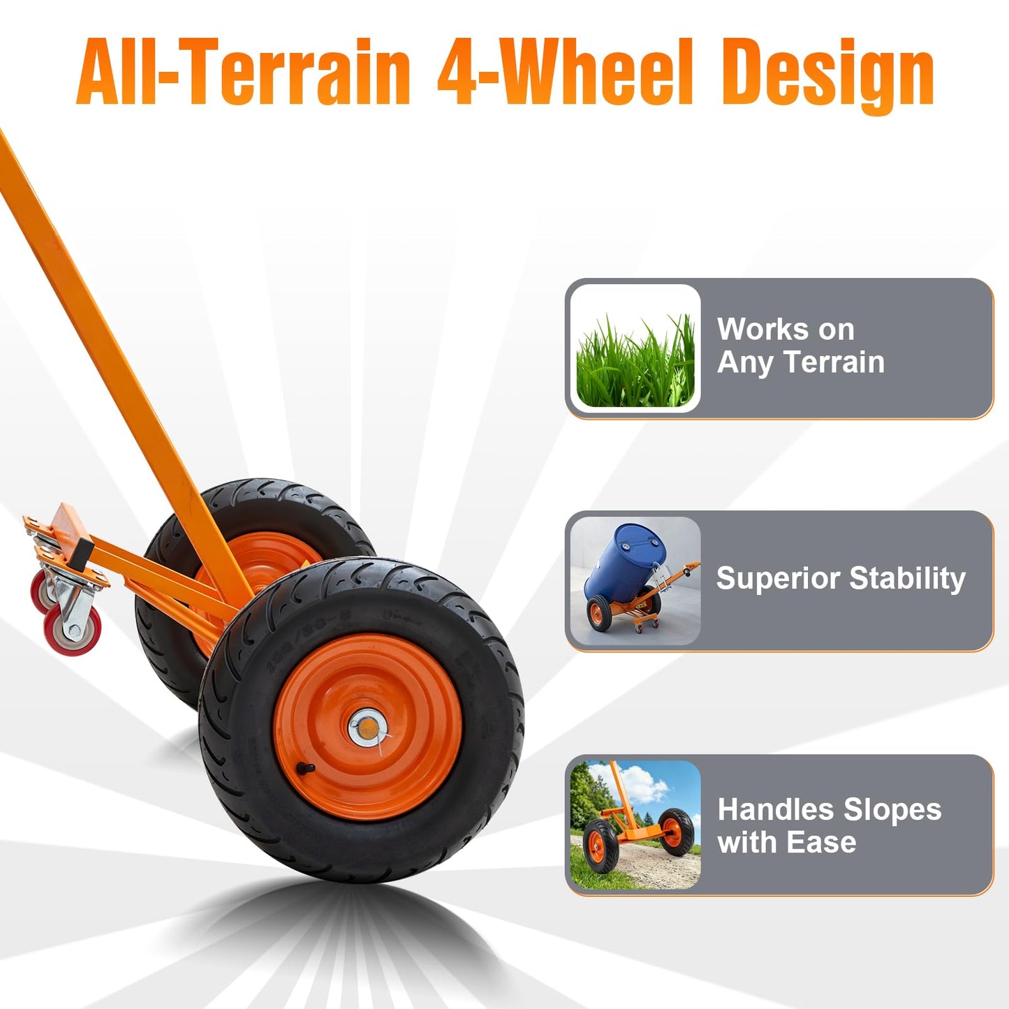 Drum Truck, 55 Gallon Drum Dolly, Heavy Duty Drum Cart with 16" Pneumatic Wheels, 1000 lb Capacity Barrel Handler for Oil Drums, Warehouse, Garage, Shop & Outdoor Use