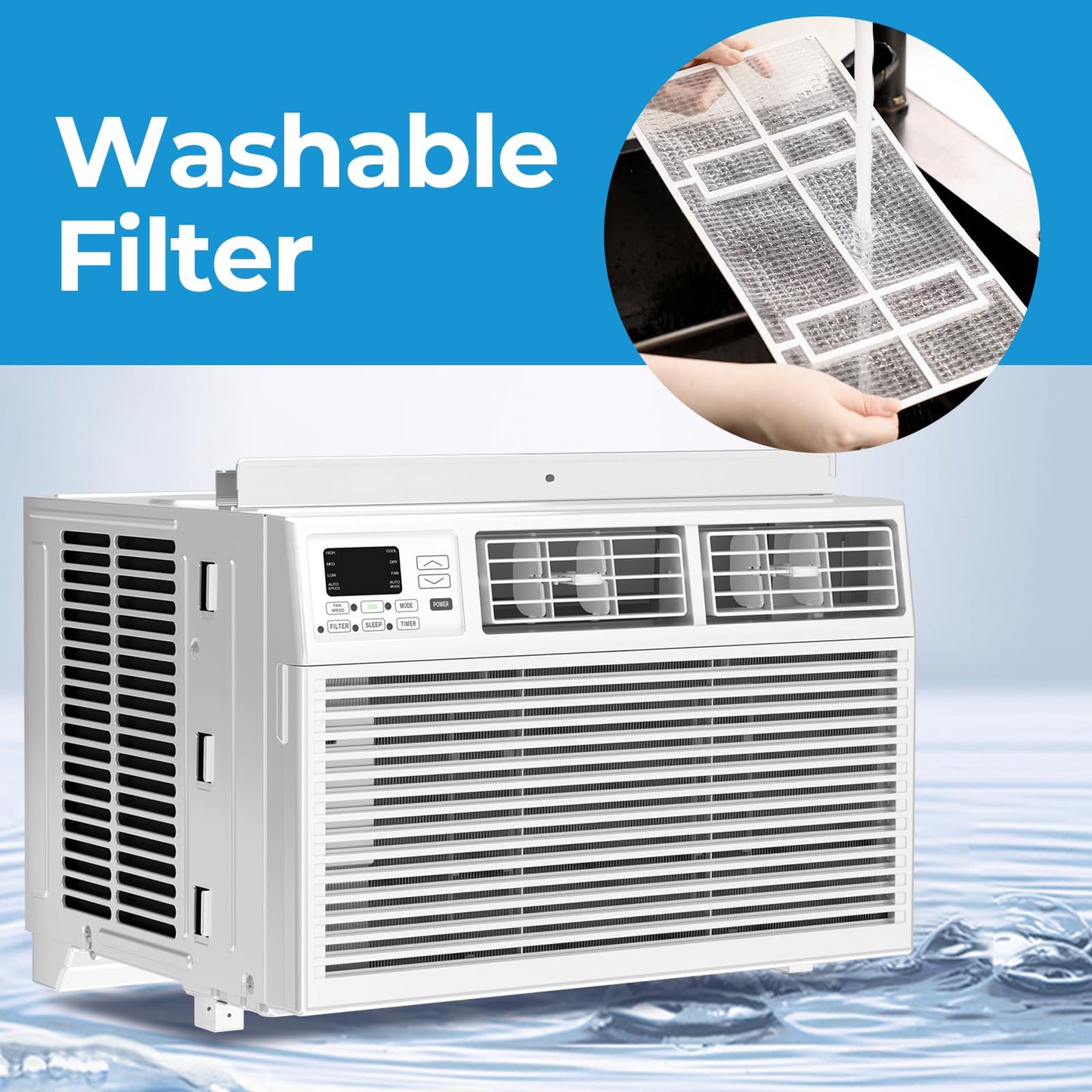 Electactic Window Air Conditioner 10,000 BTU, Air Conditioner Window Unit Up to 450 Sq.Ft,3 Fan Speeds,Easy Install,Energy Efficient,Washable Filter,White