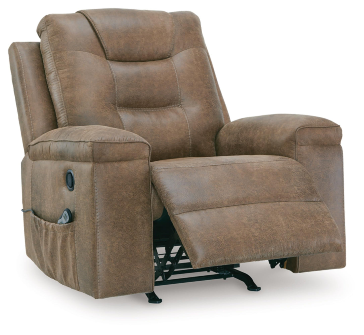 Signature Design by Ashley Shadehille Contemporary Faux Leather Manual Rocker Recliner with Side Pocket, Heat and Massage, Light Brown