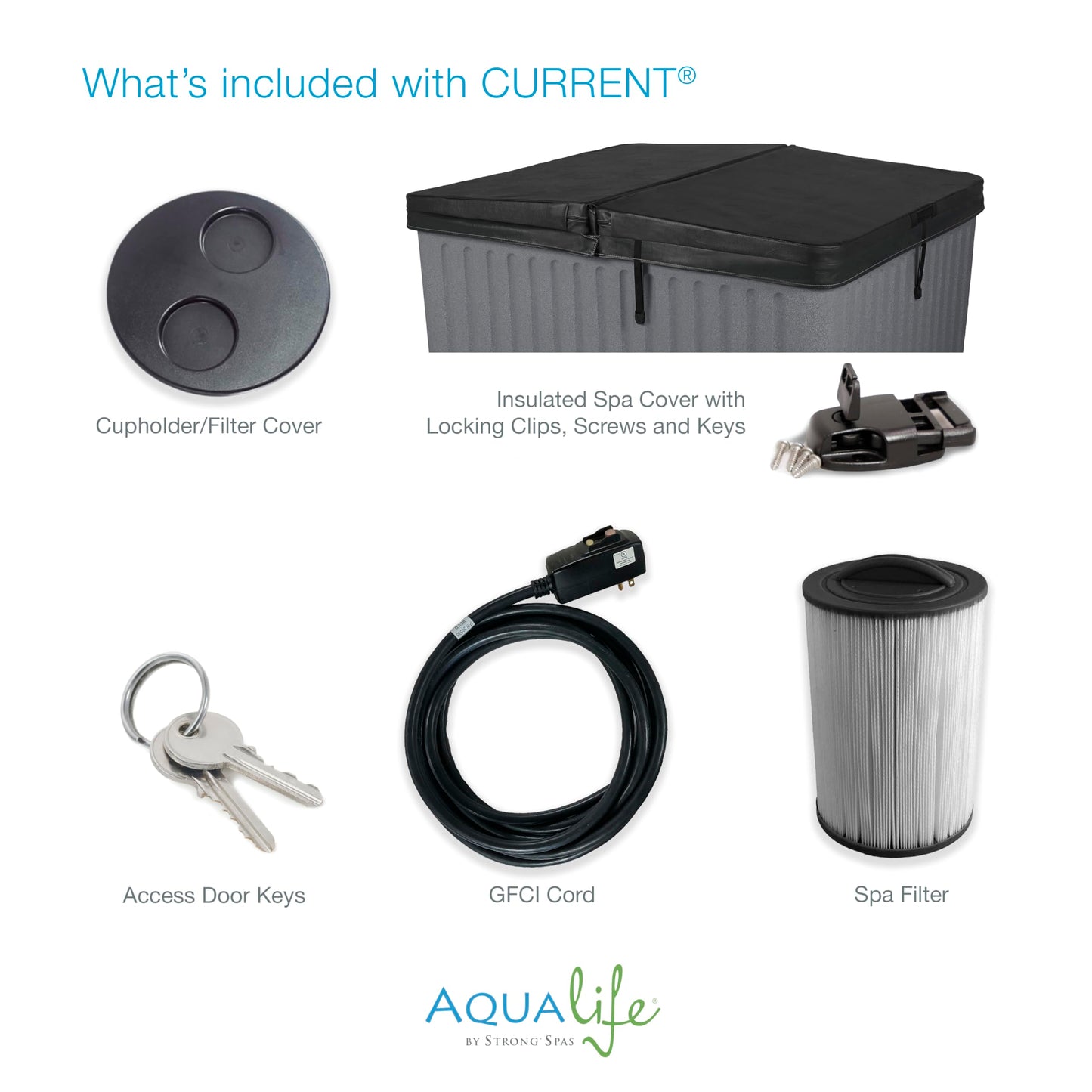 Aqualife Current 4-Adult Outdoor Hot Tub, Uses Standard Outlet, 14 Hydrotherapy Jets, Underwater Led Lighting, Cover Included
