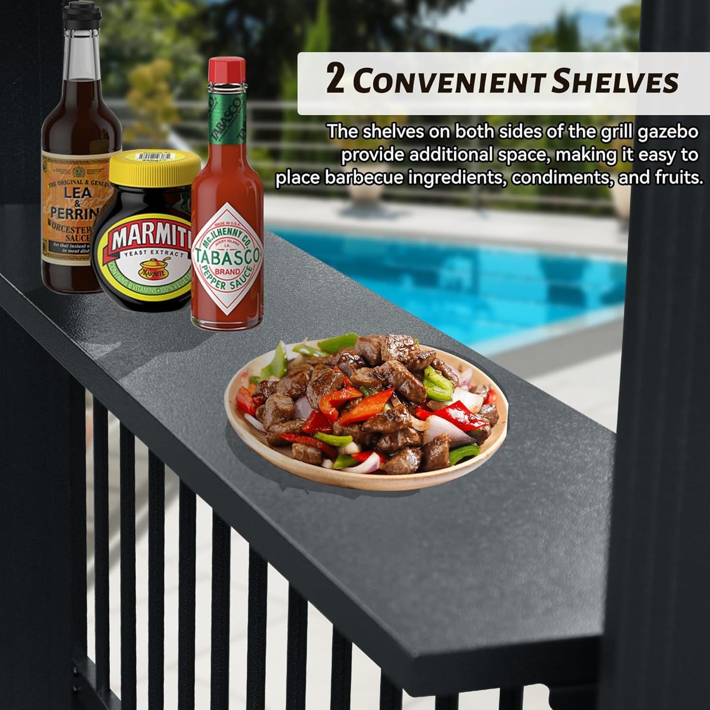 KEIKI 6.5x12FT Hardtop Grill Gazebo, BBQ Shelter with 2 Side Shelves, Sloping Galvanized Steel Roof, Metal Permanent Grill Canopy with Ceiling Hooks for Patio, Lawn, Backyard, Deck, Grey
