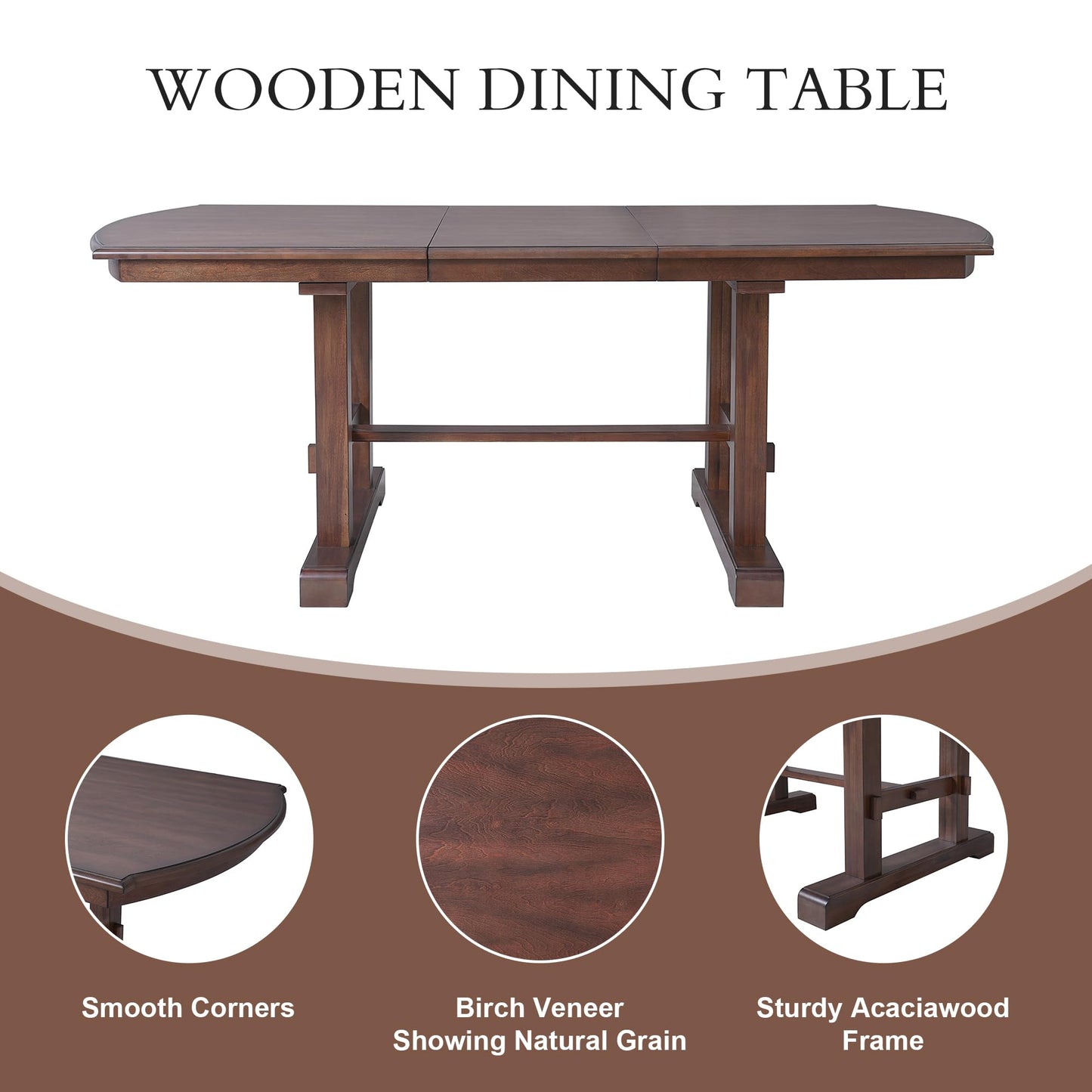 Ball & Cast 60"-78" Extendable Farmhouse Dining-Table for 6-8, Expandable Wooden Kitchen Table with 18" Removable Leaf, Large Retro H-Leg Dining Room Table for 4-8,Space Saving & Sturdy, Cherry