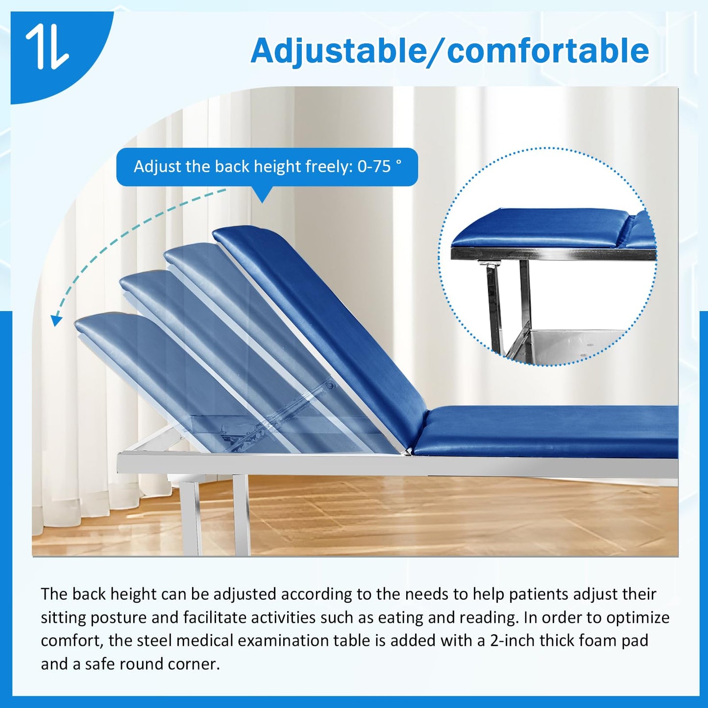 Adjustable Patient Treatment Table，Doctor Bed with Folding Legs is stable and durable，Folding Medical Exam Table holds 500 lbs，for Clinical examination table、Massage Table、Spa Beds、Beauty (blue)