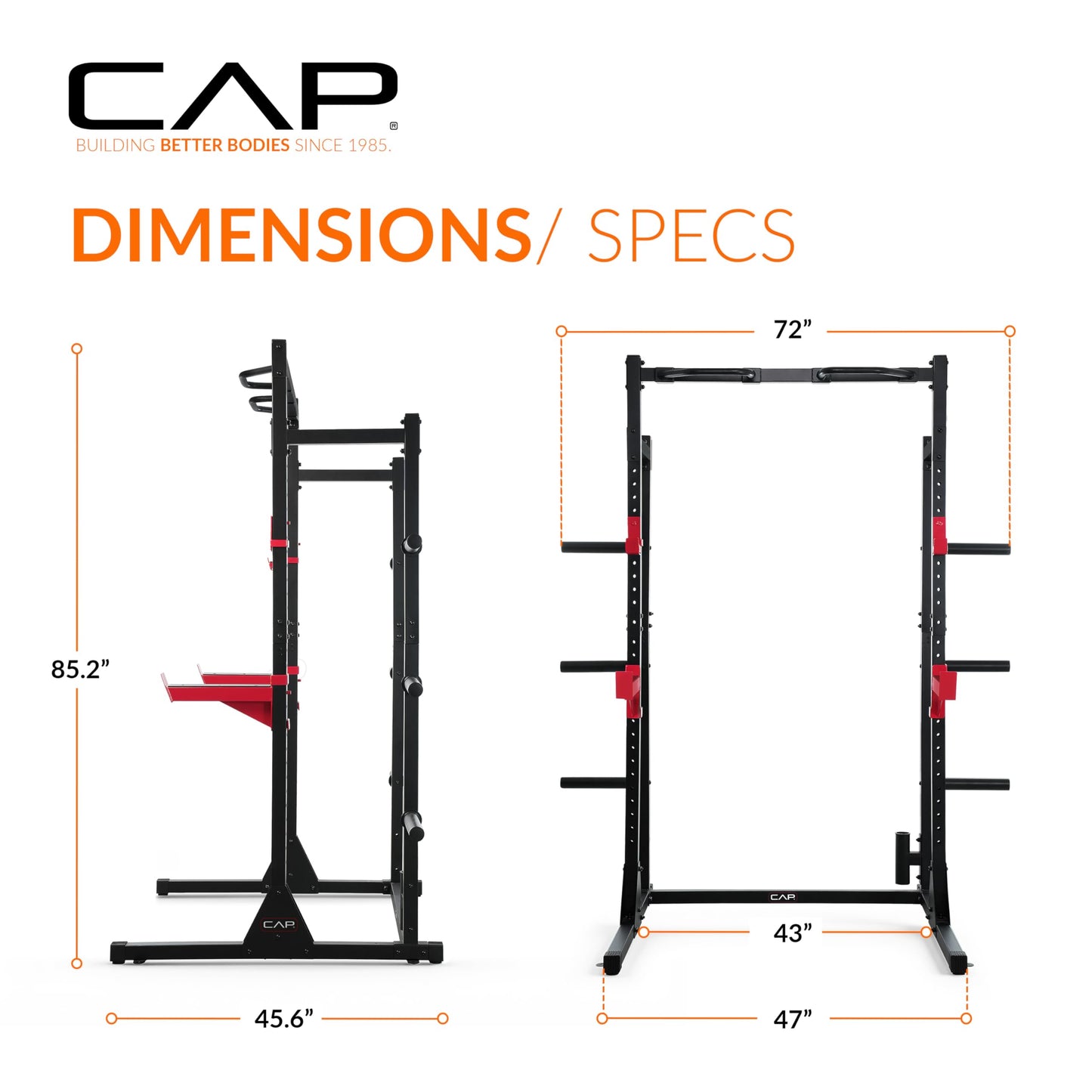 CAP Power Rack with Pull Up Bar & Attachments - Squat Rack & Strength Training Power Cage for Home Gym - BLACK