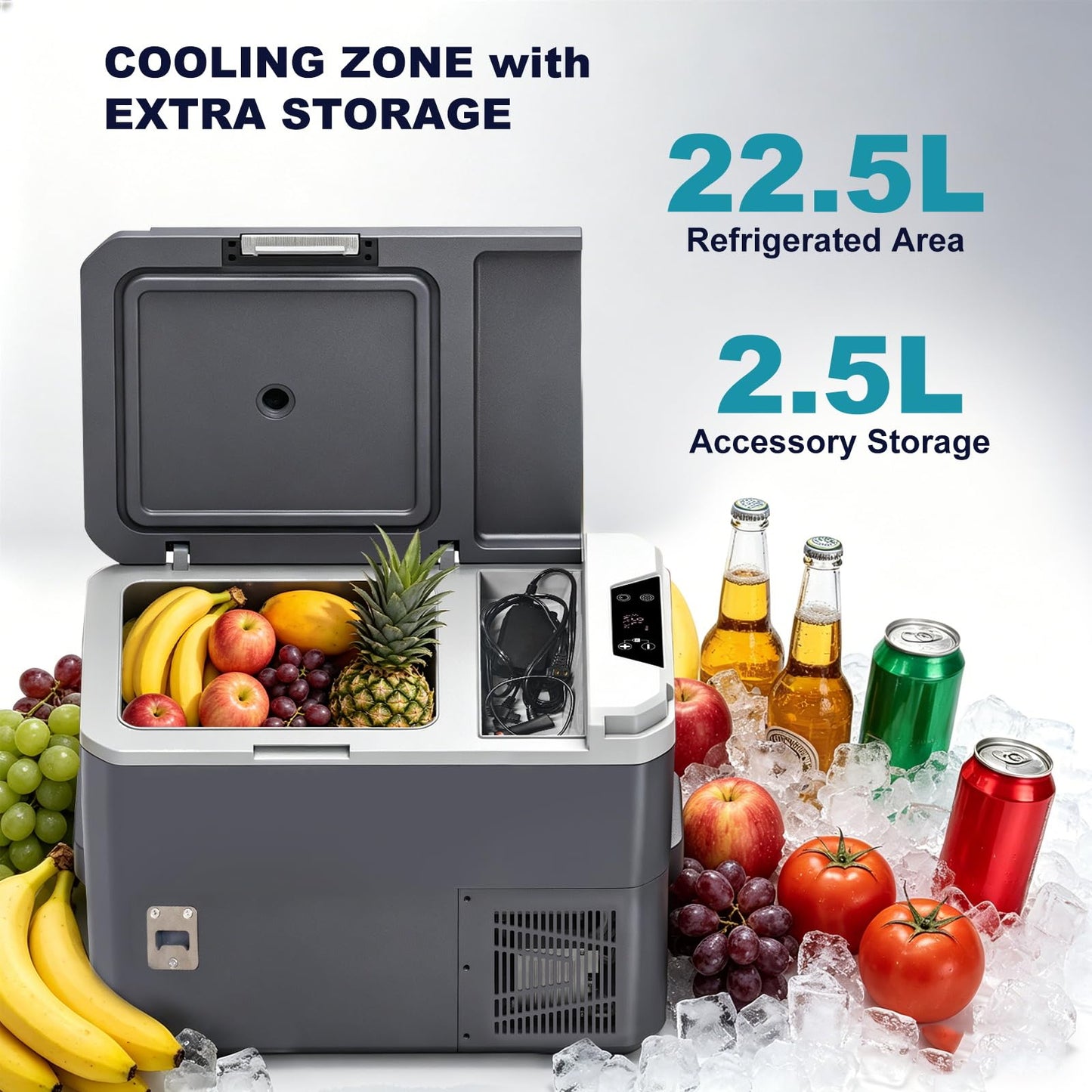 SubSun 12 Volt Refrigerator, 26QT Portable Freezer Compressor Cooler, 12V Car Fridge 0℉~68℉, Single Zone Electric Cooler for Vehicles, 12/24V DC & 100-240V AC Powered for Travel, Truck, Boat, Camping