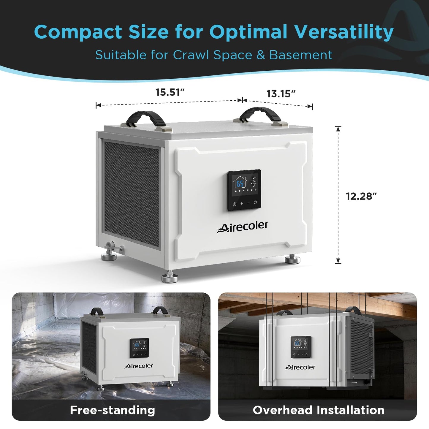 Airecoler 70 Pints Energy Star Commercial Dehumidifier with Pump, Portable Crawl Space Dehumidifiers for Basement and Home, Built-in Remote Control, Auto Defrost | Airecoler Stellar SP10