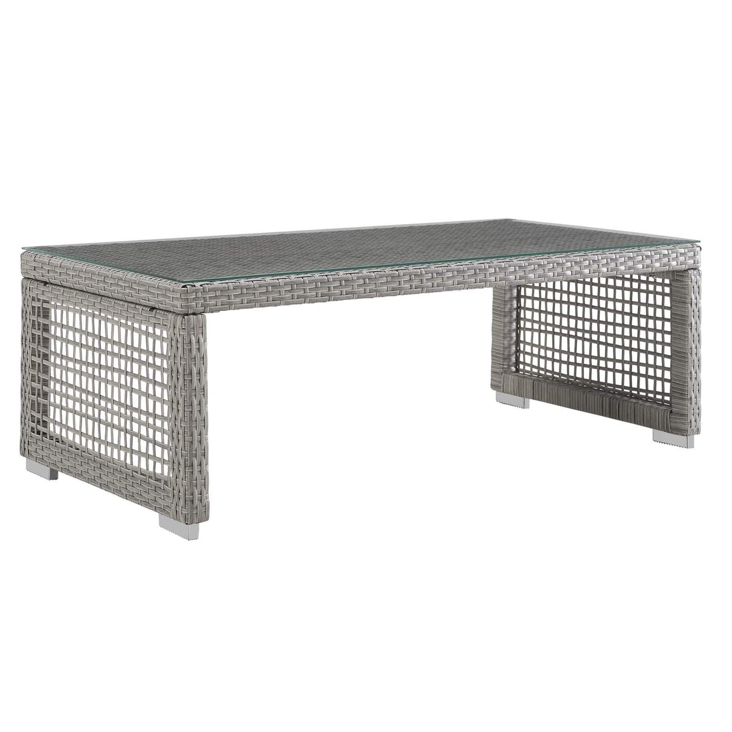 Modway Aura Outdoor Patio Wicker Rattan Sofa, Armchair and Coffee Table in Gray Gray