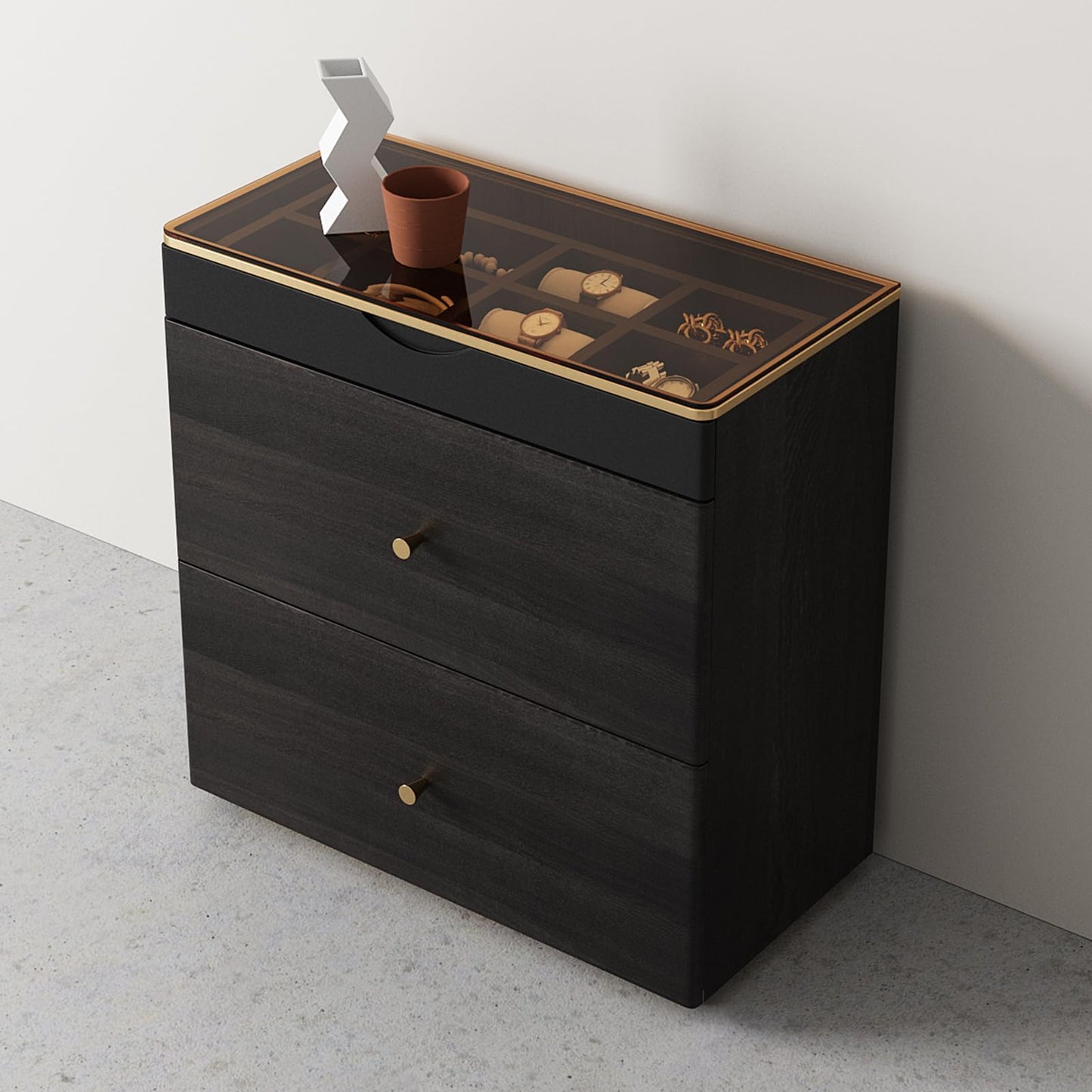 Lartis Nightstand with Glass Top - Night Stand with Drawer No Installation Required - Black Storage Nightstand Compartmentalized Storage, Large Capacity Drawer Tempered Glass