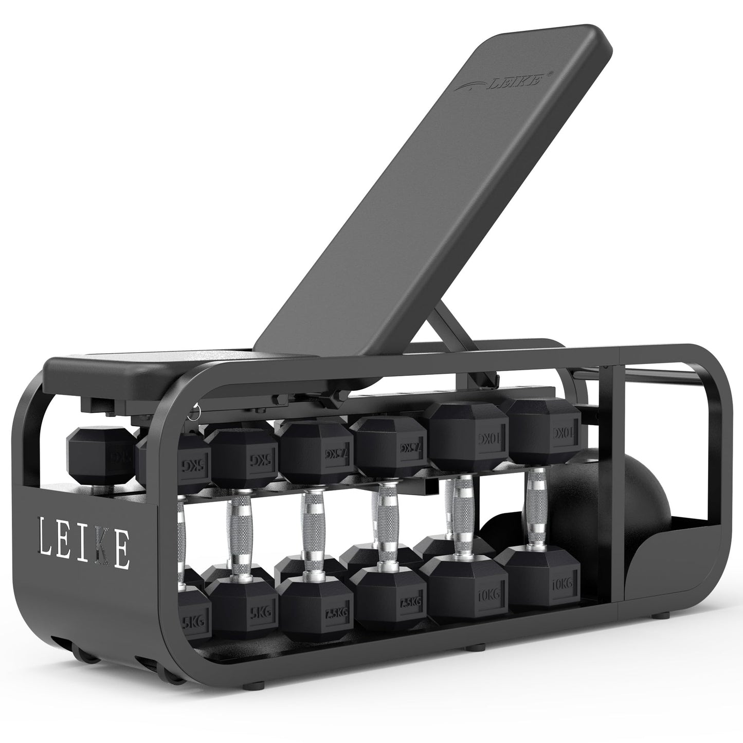 leikefitness Adjustable Weights Bench, Multifunctional Strength Training Bench, Combining a Cast Iron Stand, Adjustable Bench, Dumbbell Storage Box in One Compact Unit