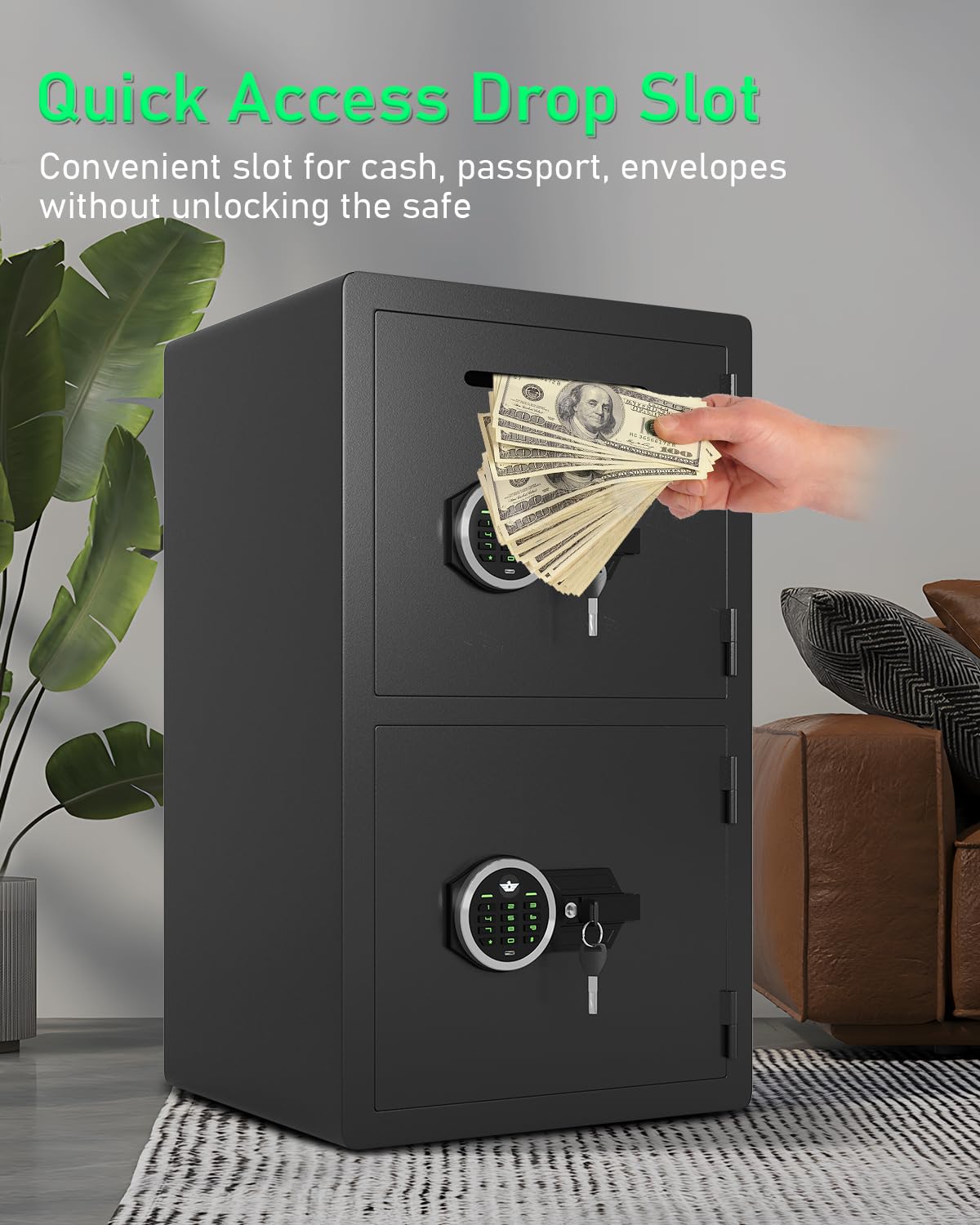 Omethey 5.0 Cu ft Extra Large Safe Fireproof Waterproof, Digital Security Safe Box with Deposit Slot & Metal Storage Box with Backlit Keypad & Dual Alarm for Home Office