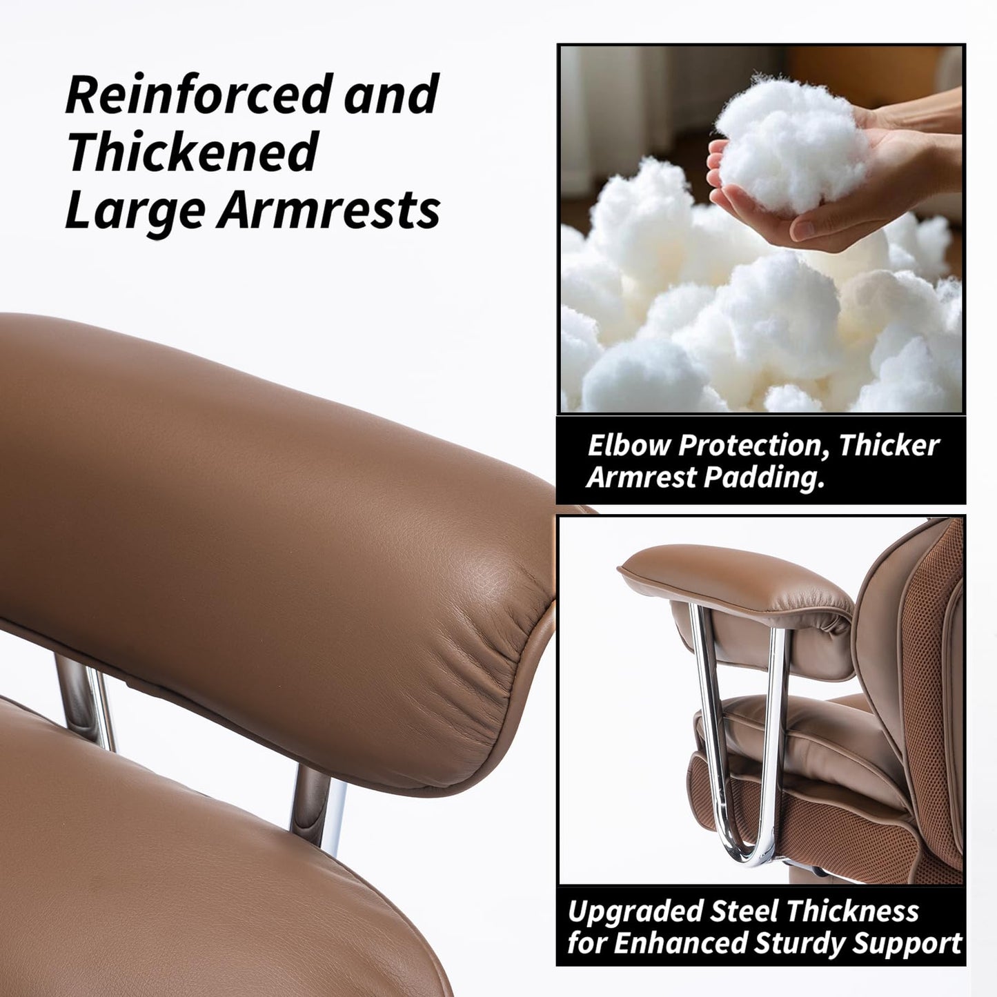 Efomao Big and Tall Office Chair 400lbs – High Back Executive Chair with Swivel Base, PU Leather Upholstery, Lumbar Pillow, Padded Armrests, and Rolling Wheels，Brown Computer Chair