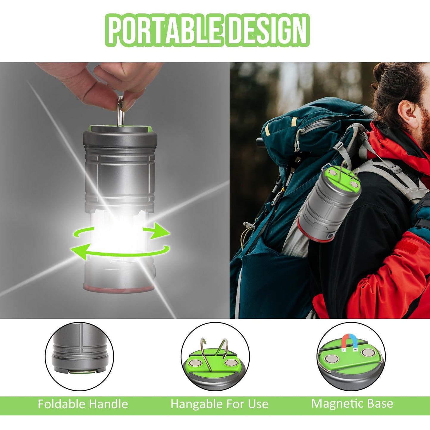 Lichamp LED Camping Lantern, Portable Waterproof Flashlight, 4 Light Modes, Small, Gray, Model G4GY, 4 Pack