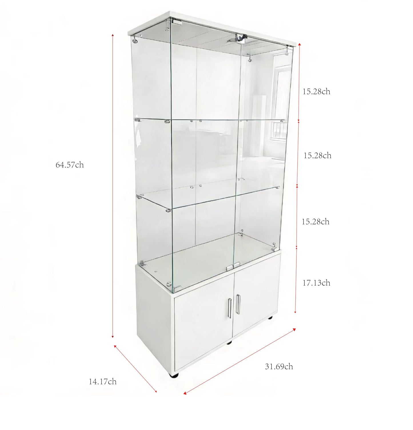 KEIKI Tempered Glass Display Cabinet, 4-Tier Tall Storage Case with Lockable Doors & Light, Modern Wall Curio Shelf Cabinet, Wine Rack for Bar Liquor Collectibles, Adjustable Feet, White