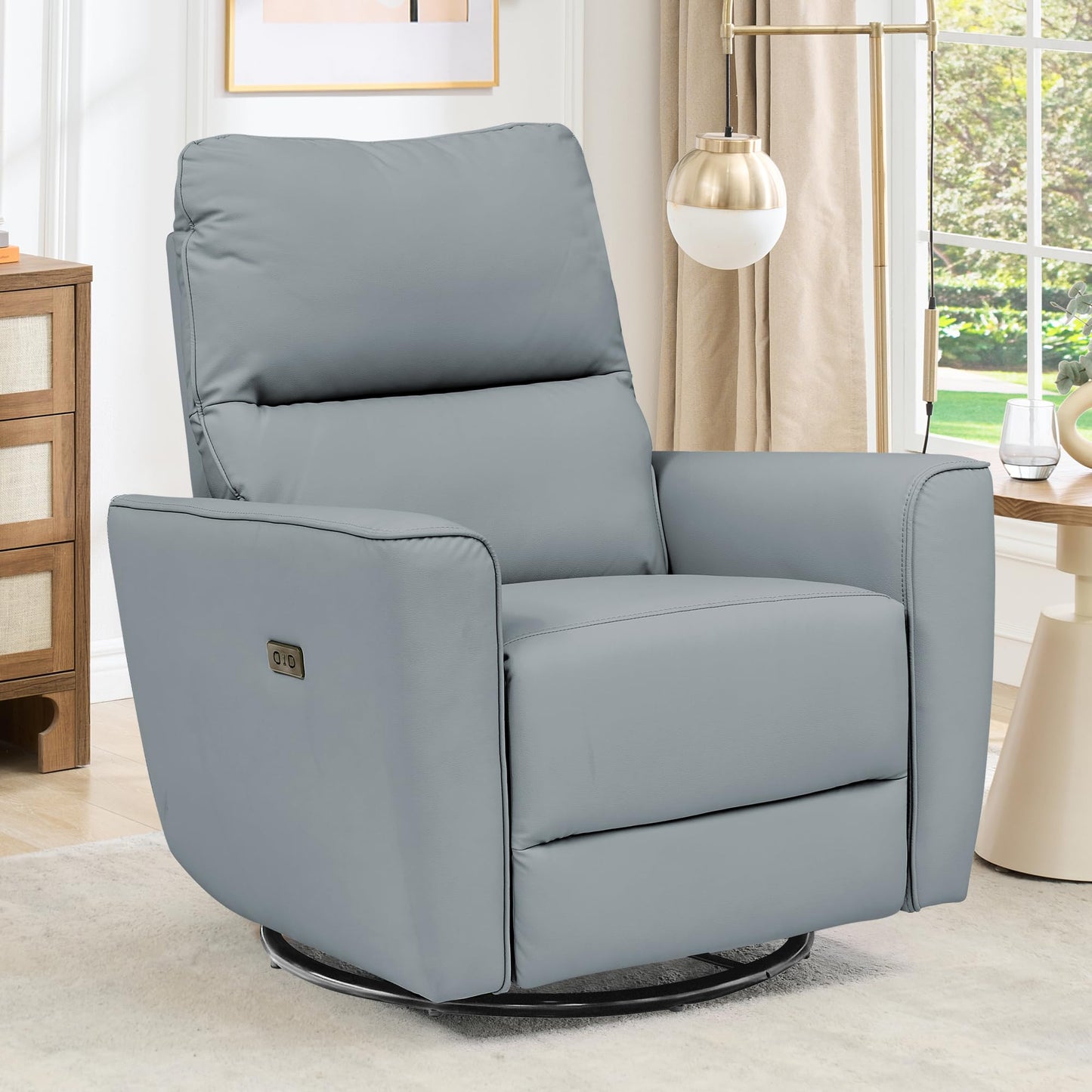 Garvee Power Swivel Glider Recliner Chair with USB Port & Lumbar Support – Effortless Rocking, Recline & Comfort for Living Room, Nursery & Home Theater