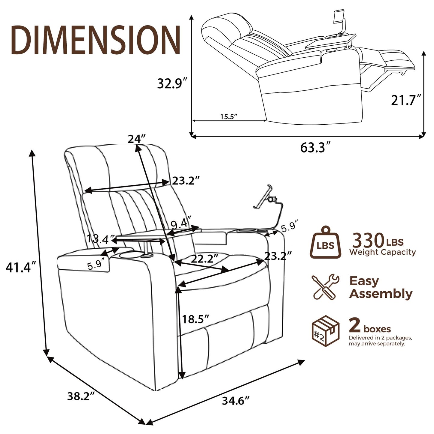 COSYTREE Home Theater Seating Power Recliner Chair, 270°Swivel PU Leather Theater Recliner with LED Ambient Lights, 360°Rotating Tray Table,USB Charging,Cup Holders & Hidden Arm Storage, Black