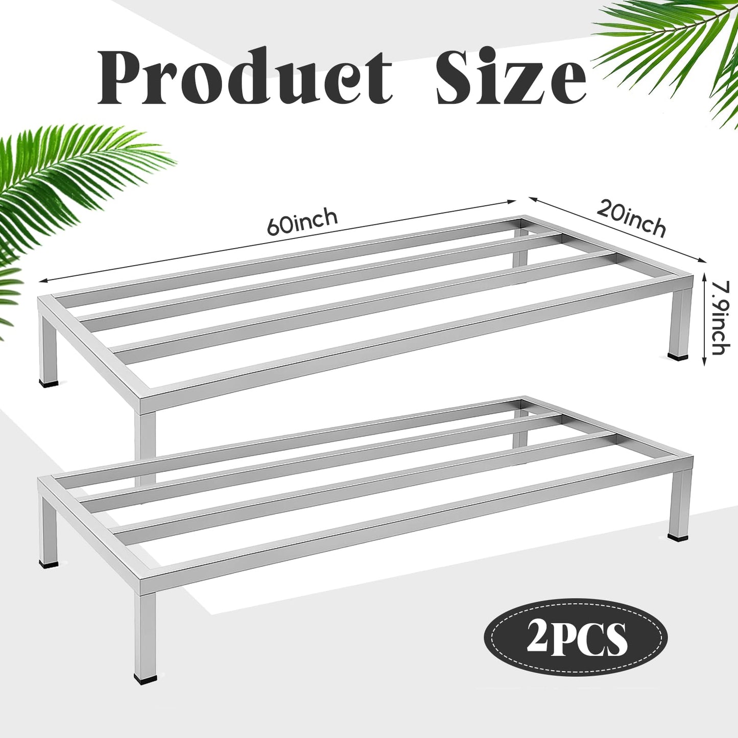 MorningRo 2 Pack Dunnage Rack 60" Long x 20" Wide, 7.9" Height Stainless Steel Dunnage Rack 170+ Pound Capacity Storage Commercial Food Service Storage in Restaurant Kitchens Shop