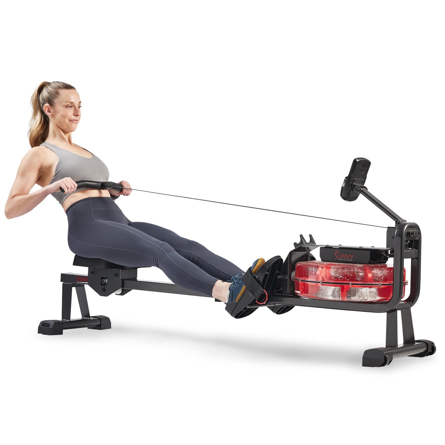 Sunny Health & Fitness Premium Water Rower w/Intensive Dynamic Real-Time Resistance, 300 LB Capacity Flip-able Rowing Machine for Home Training, Optional Free SunnyFit App Connection