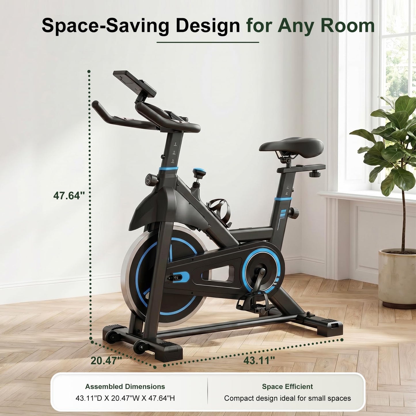 Exercise Bike with APP, Stationary Bike for Home, Workout Bike for Adults & Seniors, Indoor Cycling Bike with Adjustable Resistance, Low Noise, Easy Assembly, 265LB Weight Capacity, Black&Blue