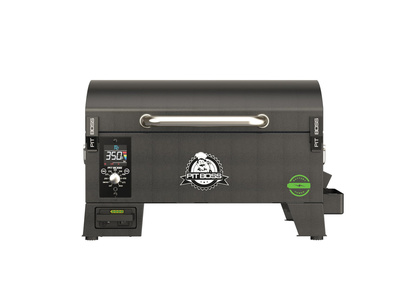 Pit Boss 150 Battery Powered Wood Pellet Grill & Smoker with Flame Broiler 256-Sq. In. Cooking Space, 180°F to 500°F Temperature Range, 7 lb. Pellet Hopper, for Tailgating, Camping, or Travel, Black