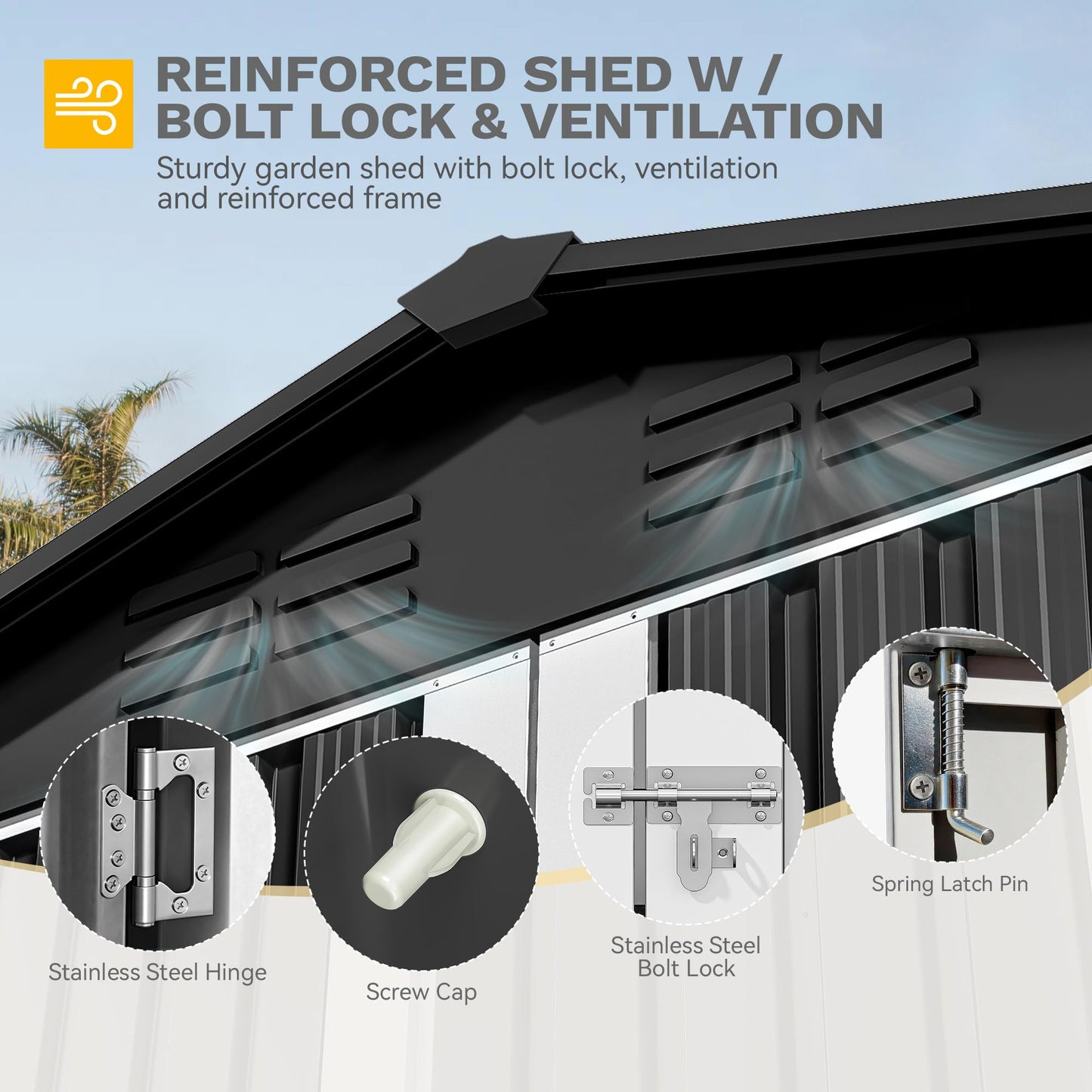 DWVO 7x5ft Metal Outdoor Storage Shed, Waterproof Tool Shed Heavy-Duty Storage Unit with Lockable Door and Vents, Ideal for Bicycles, Tools, Lawnmowers, Backyards, Patios, Lawns - Dark Gray
