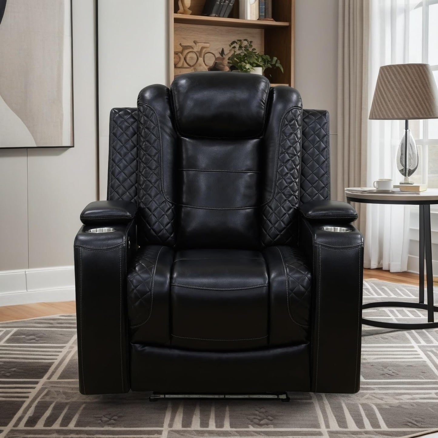 Trygoal Power Recliner Chair, Leather Recliners with Home Theater Seating, Oversized Single Electric Recliner Sofa Breathable Living Room Chairs for Adults Reading Gaming, Black