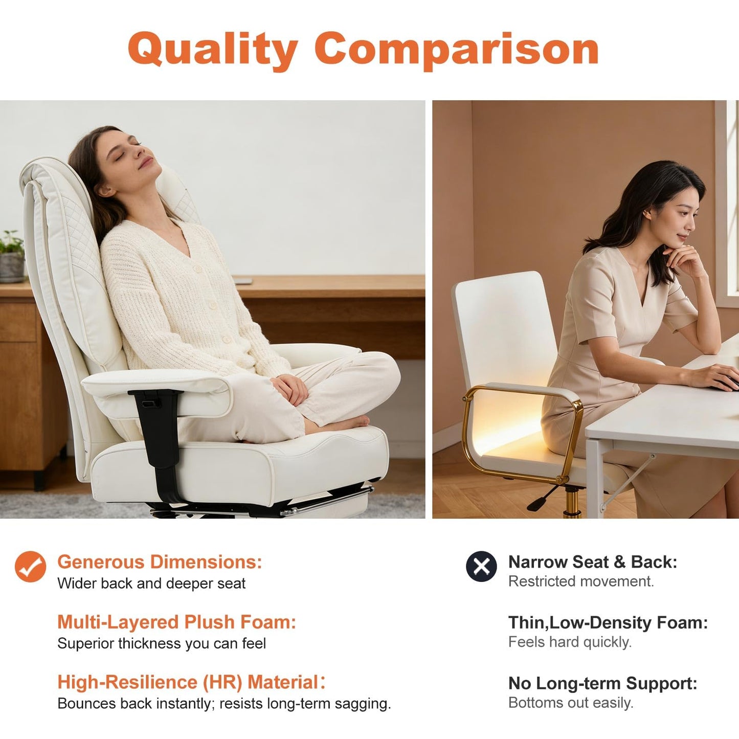 EXCEBET Big and Tall Office Chair 400lbs Wide Seat, Leather High Back Executive Office Chairs with Foot Rest, Ergonomic Lumbar Support for Lower Back Pain Relief (White)