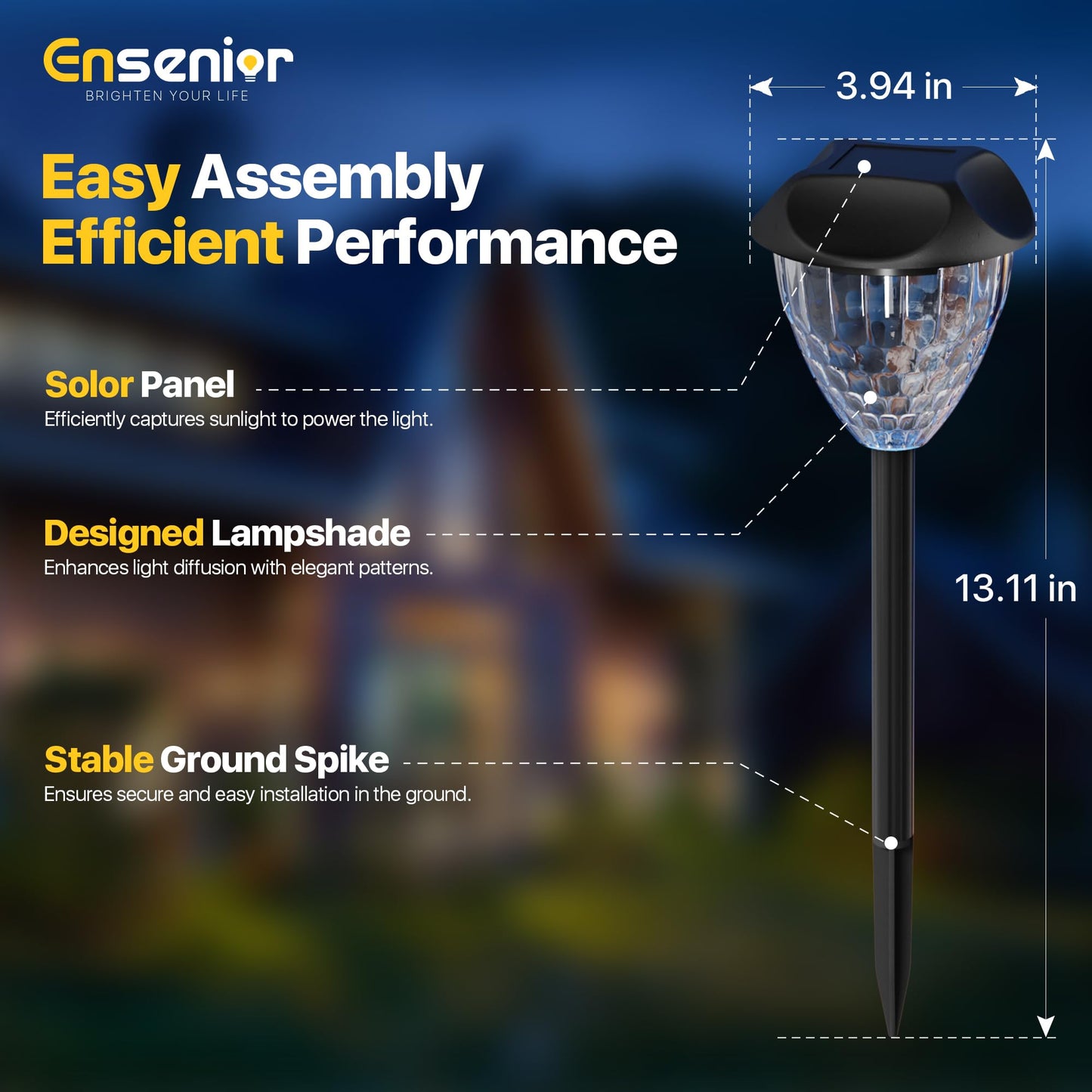 Ensenior 8-Pack Solar Garden Lights, 6500K LED, Cool White, Waterproof, Auto ON/OFF, Plastic, Model CP3-10CM-65K-08-BL