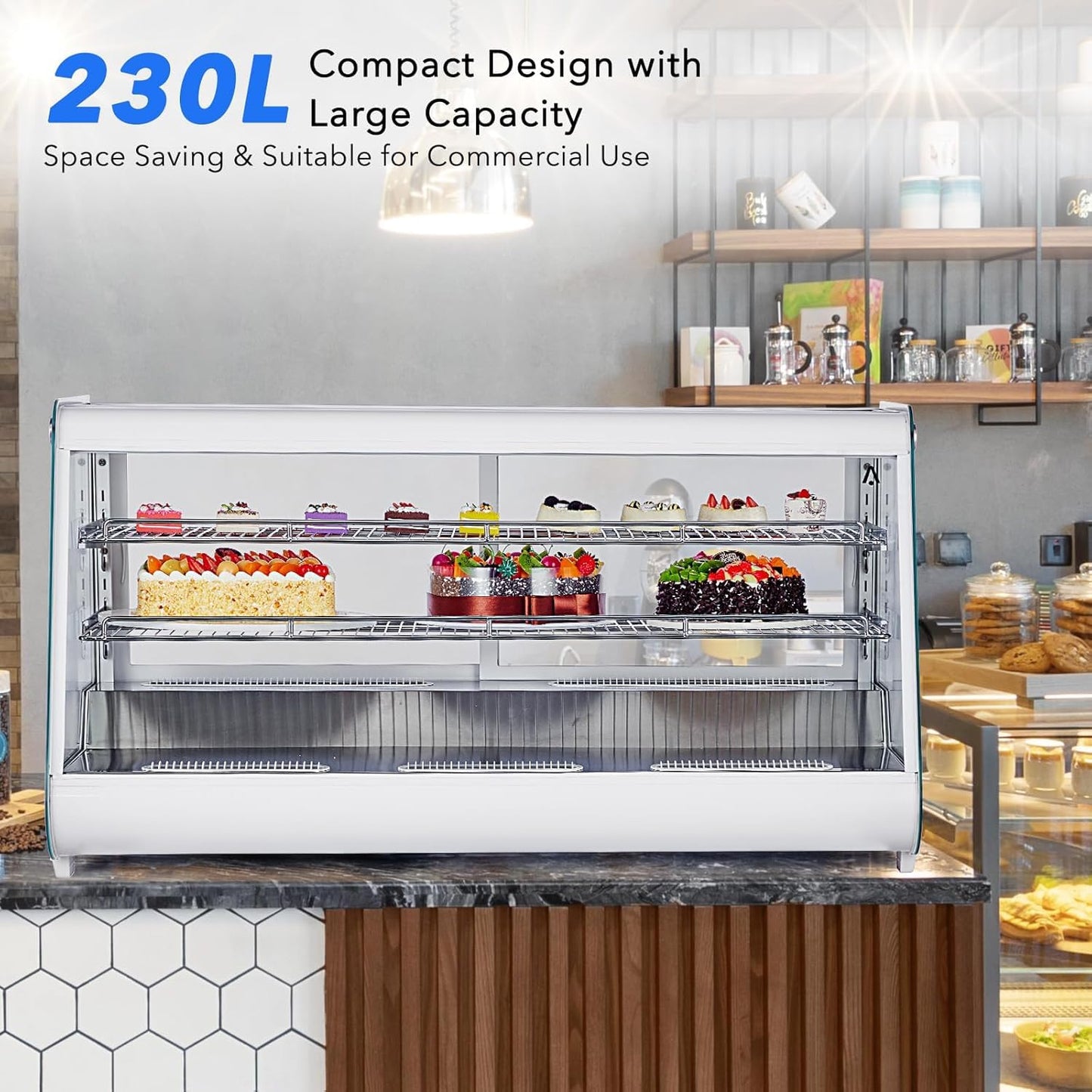 8.13 Cu.Ft Commercial Refrigerators, Glass Door Countertop Display Refrigerator with Adjustable Shelves, Pastry Display Case with LED Lights & Smart Temperature Control for Cafe Restaurant, White