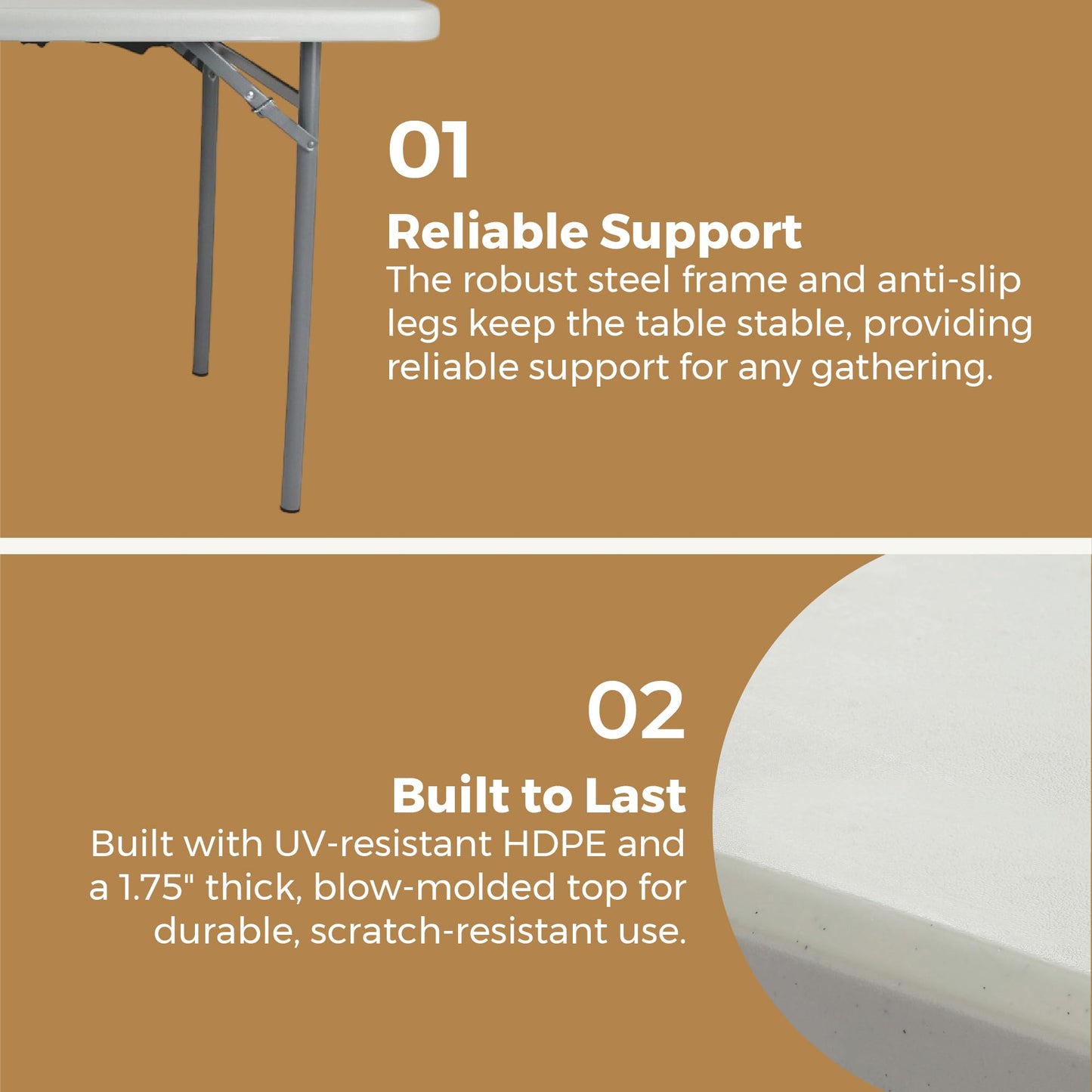 OEF Furnishings OEFCMFIH3096 Rectangular Commercial-Grade Premium Industrial Fold-in-Half Blow-Molded Folding Table with 18-Gauge Steel Frame and Thick Top (Rectangle, 30" × 96", Speckled Gray Top)
