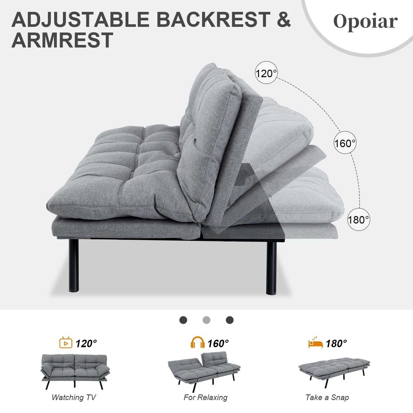 Opoiar Futon Sofa Bed Convertible Memory Foam Couch Bed Futon Sets Folding Modern Sleeper Sofa Gray Loveseat for Studio,Drom,Apartment,Game Room and Small Space
