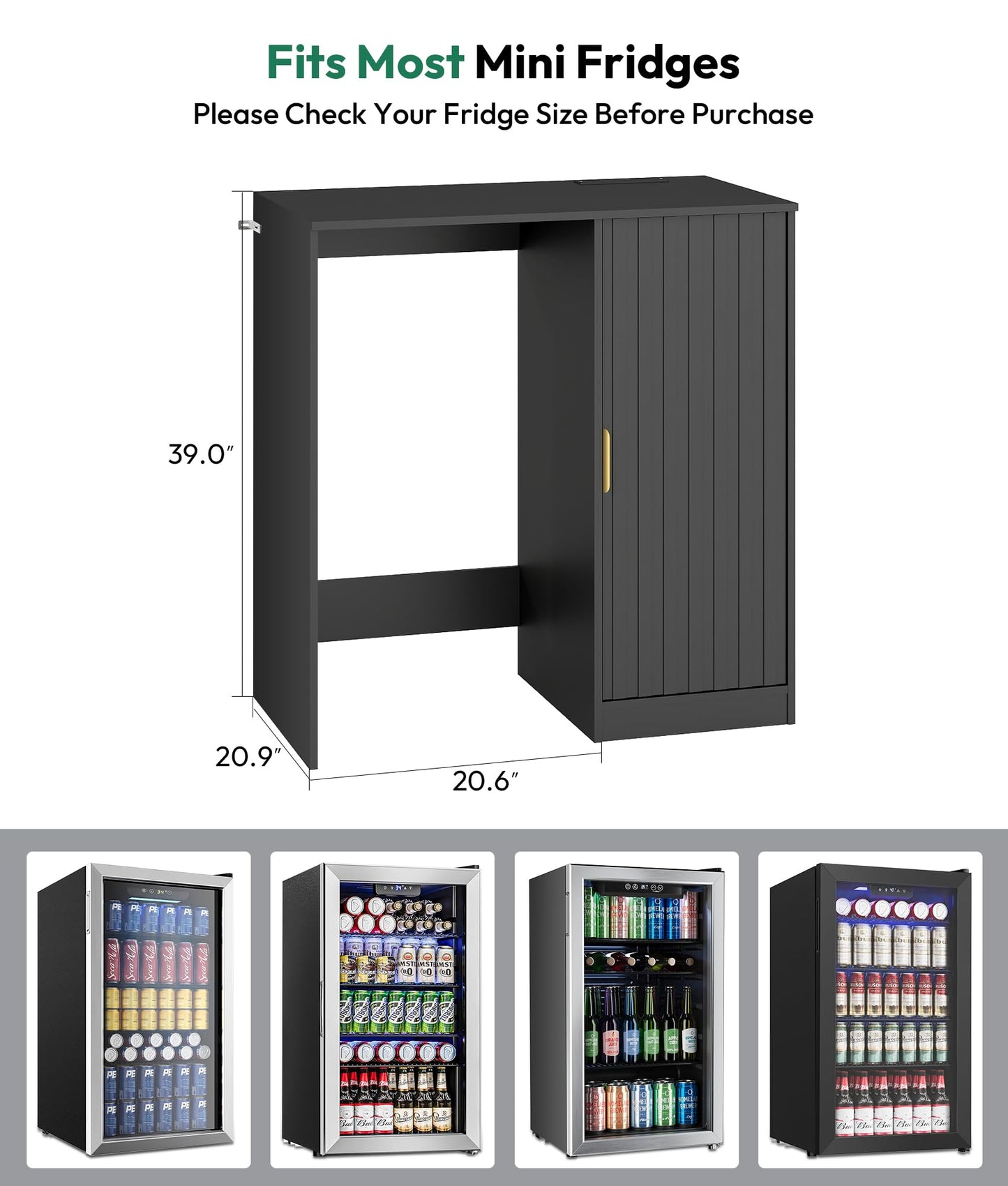 Lamtor Mini Fridge Cabinet with Storage - Snack Bar Cabinet with Power Outlet, Fluted Coffee Bar with Mini Fridge Space for Home Theater,Game Room,Living Room, Black