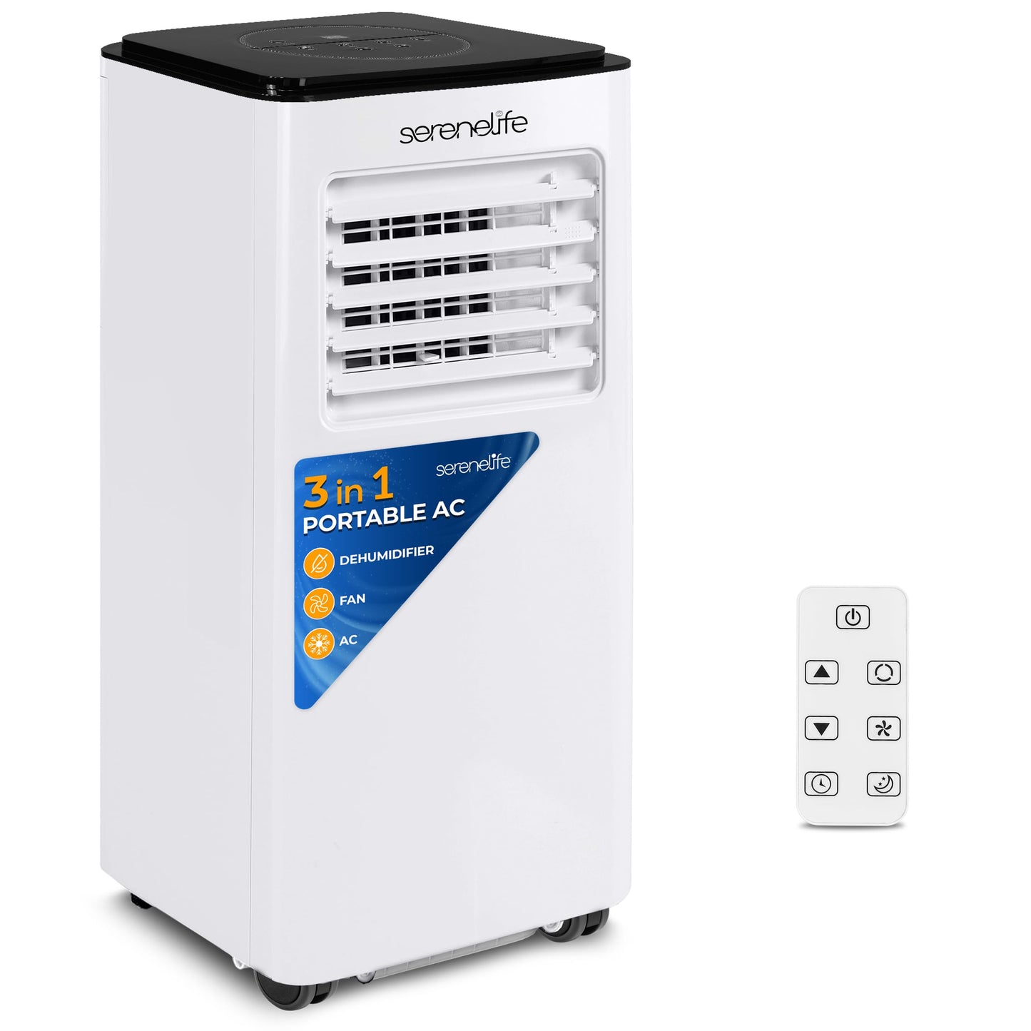SereneLife 8000 BTU Portable Air Conditioner, 3-in-1 Compact Standing Air Conditioner for Room Up to 350 Sq. Ft., Floor AC Unit with LCD Remote Control, Auto Mode, Low Noise with Wrapped Compressor