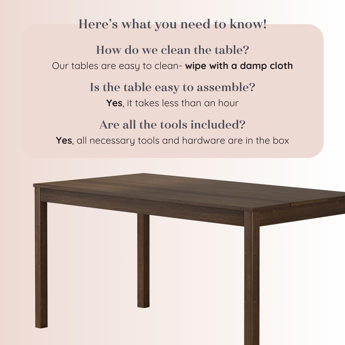 Grain & Grove Davie 60 Inch Dining Table, Large Rectangular Wooden Table for Kitchen/Dining Room, Wood Table for Dining Room, Home Office, Living Room Furniture, Walnut