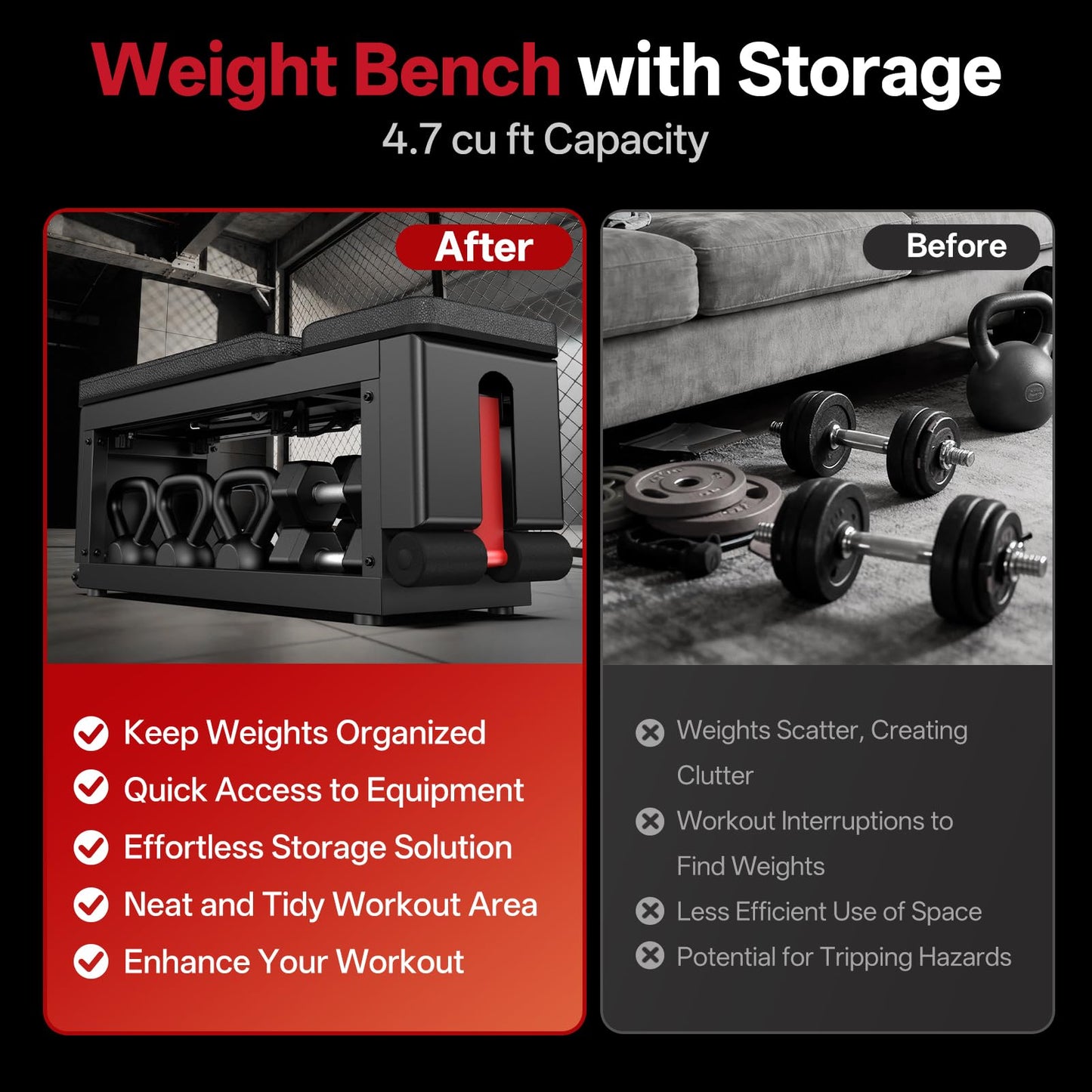 JOROTO 5-in-1 Adjustable Weight Bench with Cable Crossover, 990 LBS Weight Bench With Storage, Combining Adjustable Bench, Cable Crossover Machine, Storage Box with Wheels in One Compact Unit