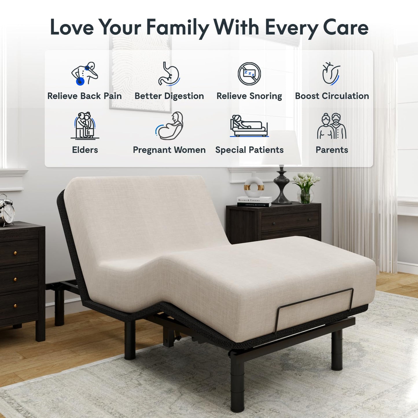 FLEXISPOT Twin XL Adjustable Bed Frame Base,Segmented Design,Easy Assemble, Oxford Fabric Bedspread,Wired Remote,Whisper Quiet Durable Motor,Mattress Holder, No Box Spring.