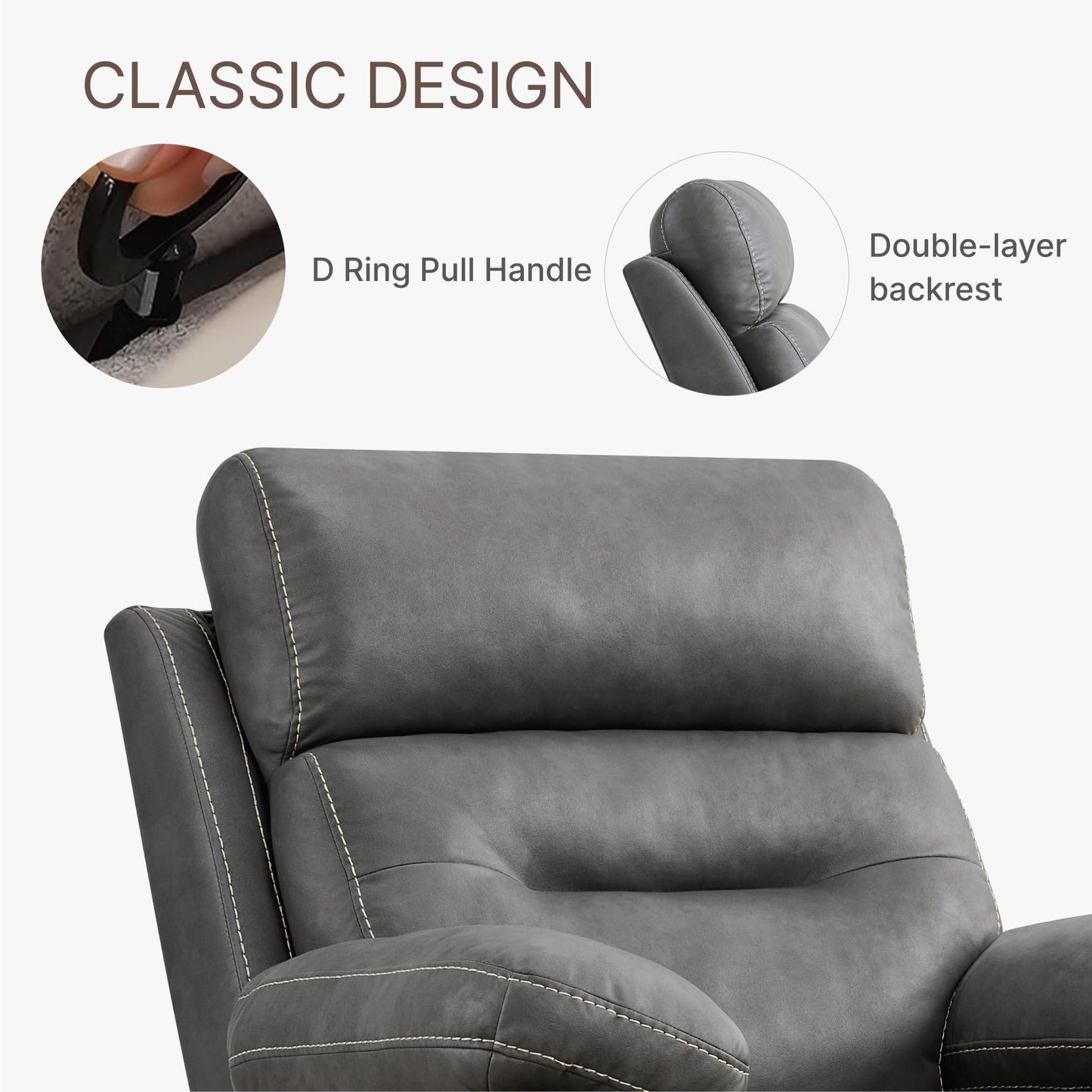 KISLOT Leather Recliner Chair Manual Sofa Rocker for Adults with Overstuffed Arm for Living Room Bedroom Home Theater Seating