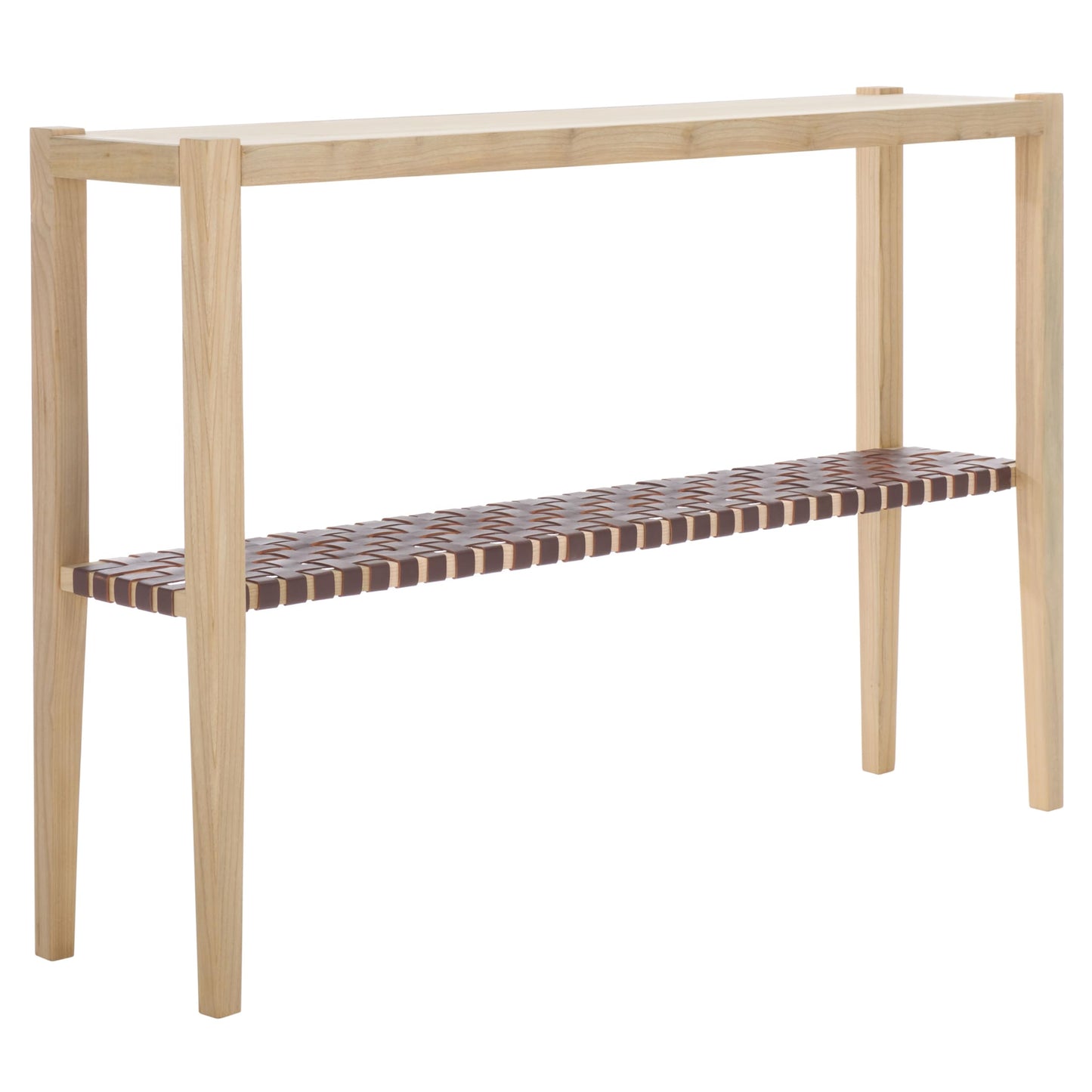 SAFAVIEH Home Collection Sigurd Cognac Leather/Unfinished Natural Solid Wood Bar Height Dining Console Table