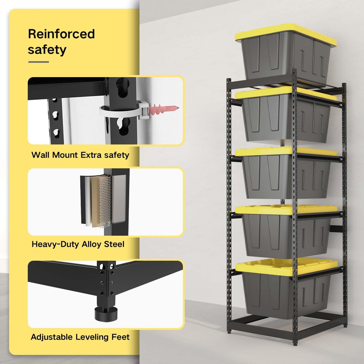 27 Gallon Tote Storage Rack, Heavy-Duty Storage Bin Rack Organizer, 5-Tier Standing Storage Bin Shelves, 250 lb Capacity, Maximize Space for Garage, Warehouse, Utility, 2-Pack (Totes Not Included)
