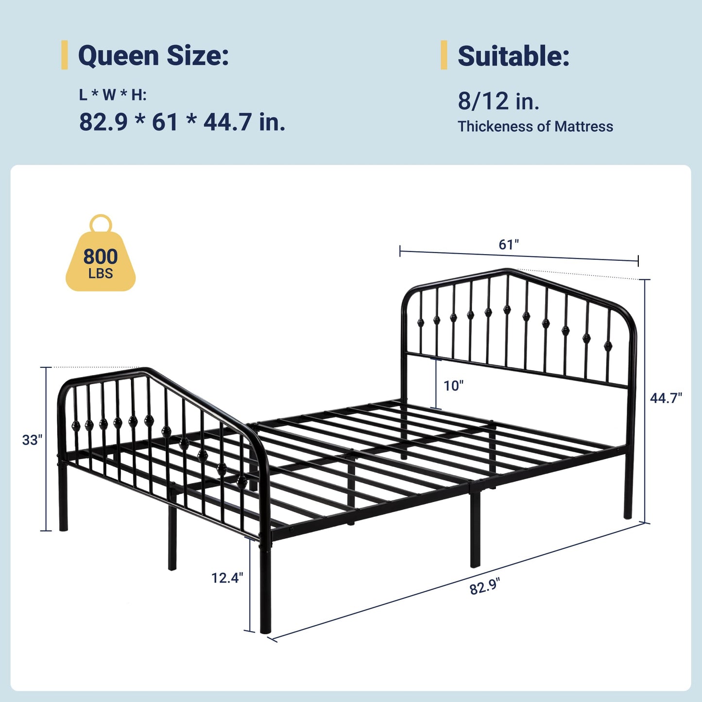 Allewie Queen Size Platform Metal Bed Frame with Chic Headboard and Footboard, Modern Design with Storage Space, Easy Assembly, Black
