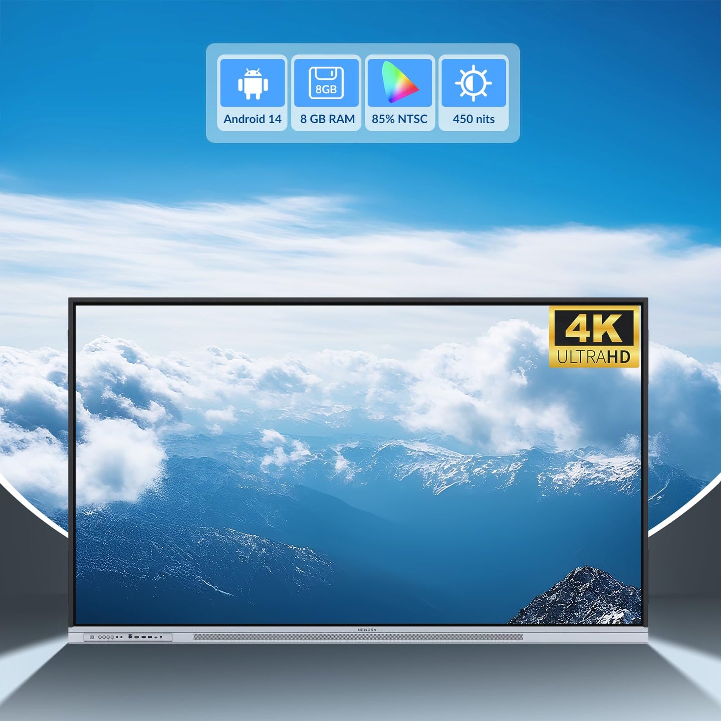 NEWORK 65 Inch 4K Smart Board - Google EDLA-Certified Interactive Whiteboard, Android 14, 50-Point Touch, Wireless Casting - Digital Whiteboard for Classrooms & Hybrid Offices (Board Only)