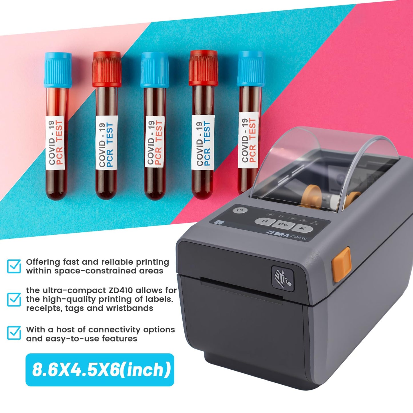 Zebra ZD410 203dpi Direct Thermal Desktop Monochrome Printer Print Width of 2 in Ethernet USB Connectivity, USB Host - ZD41022-D01000EZ