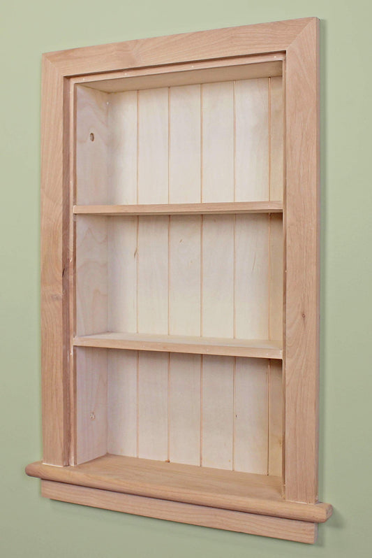 Fox Hollow Furnishings 14x24 Aiden Recessed Wall Niche Medicine Cabinet Replacement, in The Wall Bathroom Cabinet Insert Shelf/Shelves, Made in North America, Real Wood, NO MDF, Beadboard, Unfinished