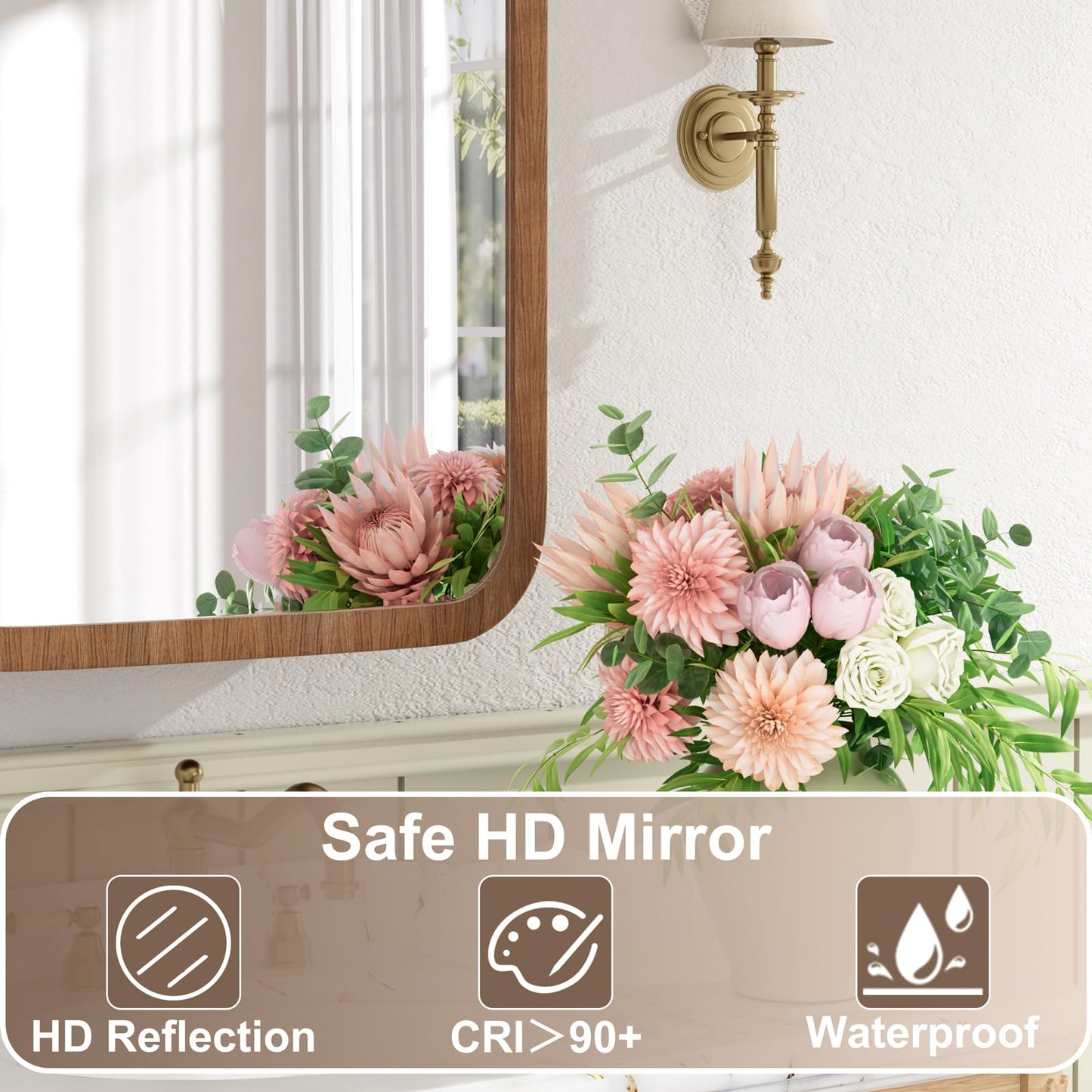 Keazile 20x28 Inch Wood Medicine Cabinet with Mirror, Surface or Recessed Mount Bathroom Mirror Cabinet, Adjustable Glass Shelves, Soft-Close Door, Rounded Corner, Fully Assembled, Walnut