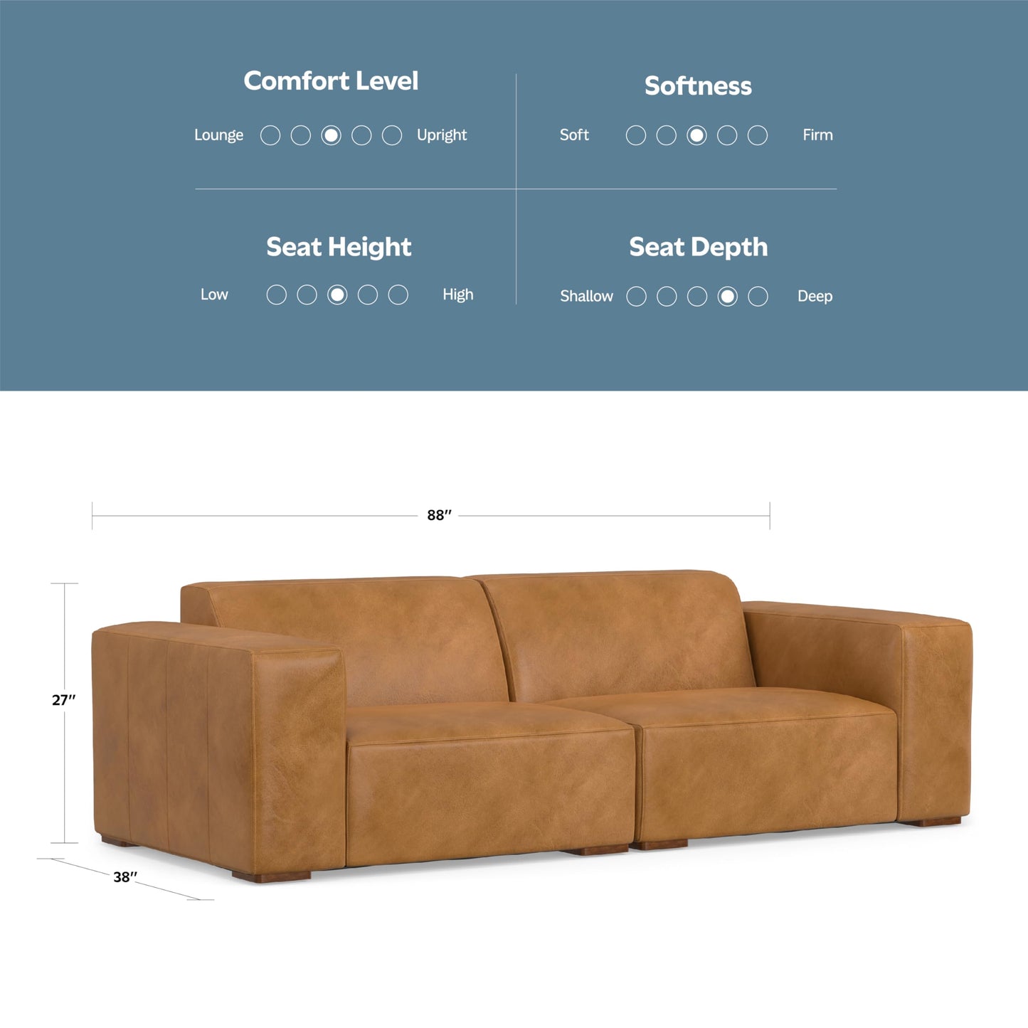 SIMPLIHOME Rex 2-Seater Modular Sofa in Full-Grain Genuine Leather, Sienna, 88-inches Wide, Handcrafted Leather Loveseat Sofa for Living Room