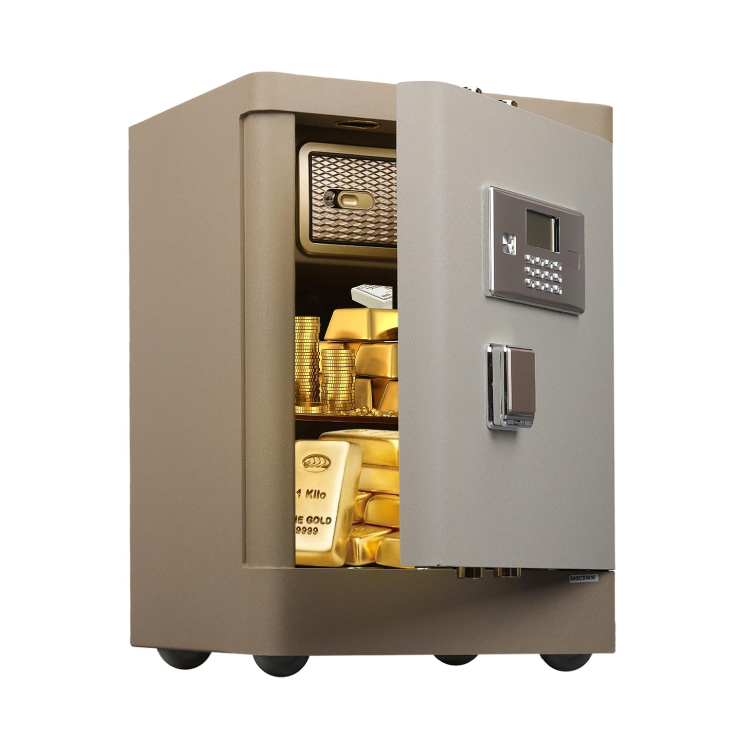 Biometric Home Safe Box, Heavy Duty Security Safe with Fingerprint & Keypad Lock, Anti-Theft Steel Safe with Dual Alarm, Removable Shelf, LED Light, Fireproof Waterproof Bag