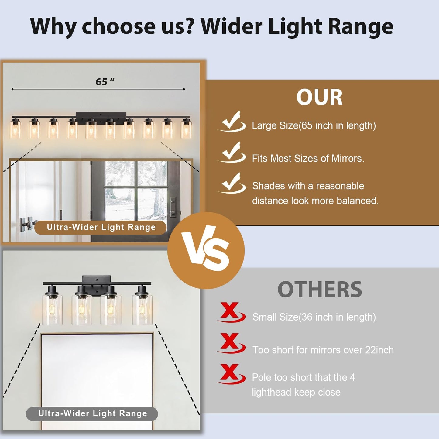 IZORRO Modern Bathroom Light Fixtures, 10 Light Black Vanity Lights, Bathroom Lighting Fixtures Over Mirror with Clear Glass for Living Room Cabinet Bedroom