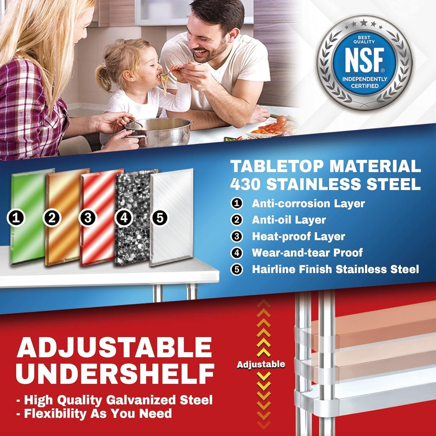 DuraSteel 30x12 Stainless Steel Work Table - NSF Commercial Prep Metal Table - Outdoor Pizza Oven Stand w/Under Shelf - Kitchen Island Laundry Utility Garage Microwave Stand Large Rolling Storage Cart