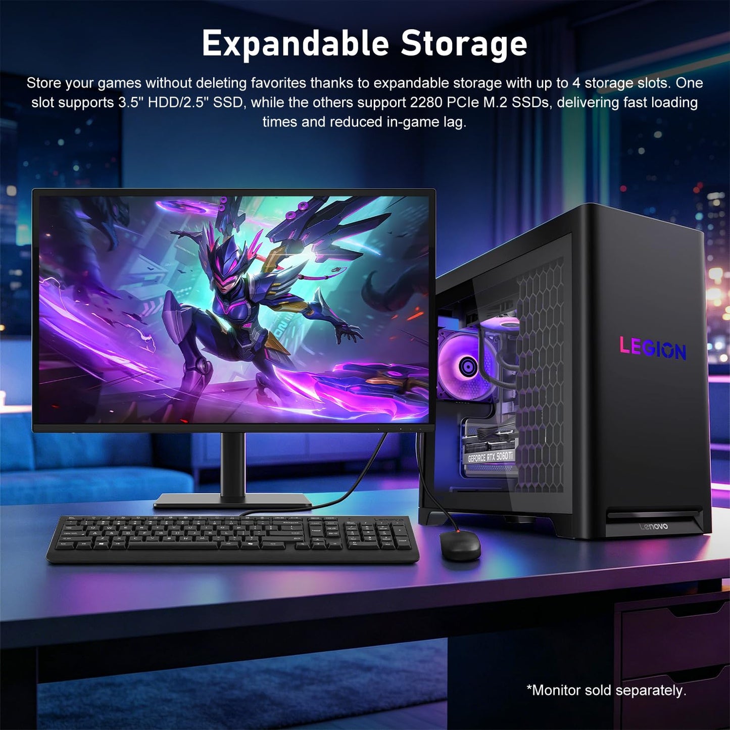 Lenovo Legion T5 5060Ti Gaming Tower Desktop, Intel Core Ultra 7 265F, GeForce RTX 5060Ti, 16GB DDR5, 1TB SSD, Support 3-Monitor 4K, DP, RGB Lighting, HDMI, Keyboard& Mouse, Windows 11 Home, Black