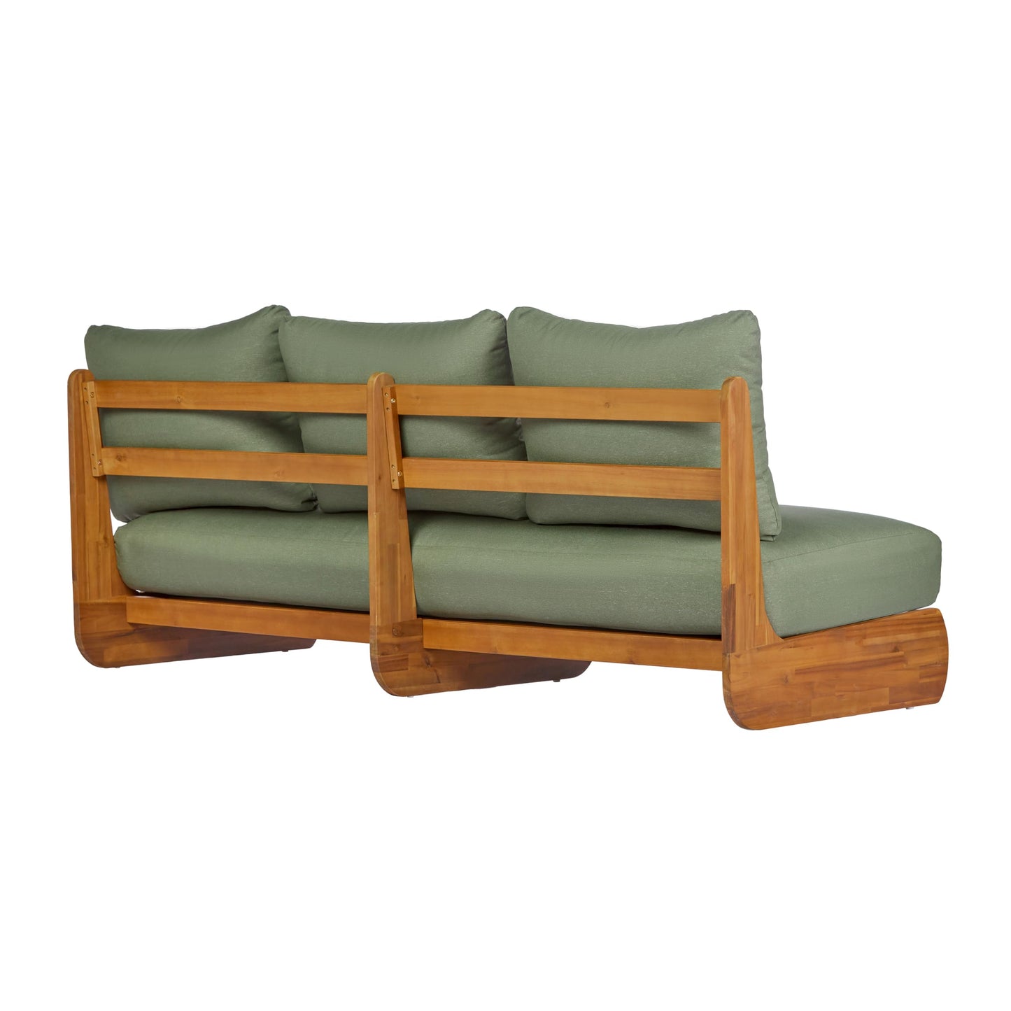 Merax 3 Piece Patio Outdoor Furniture Set, All-Weather Acacia Wood 3-Seater Daybed Sofa, 2 Chaise Lounge Chairs with Thick Cushions for Porch, Lawn, Backyard, Balcony, Green+Teak